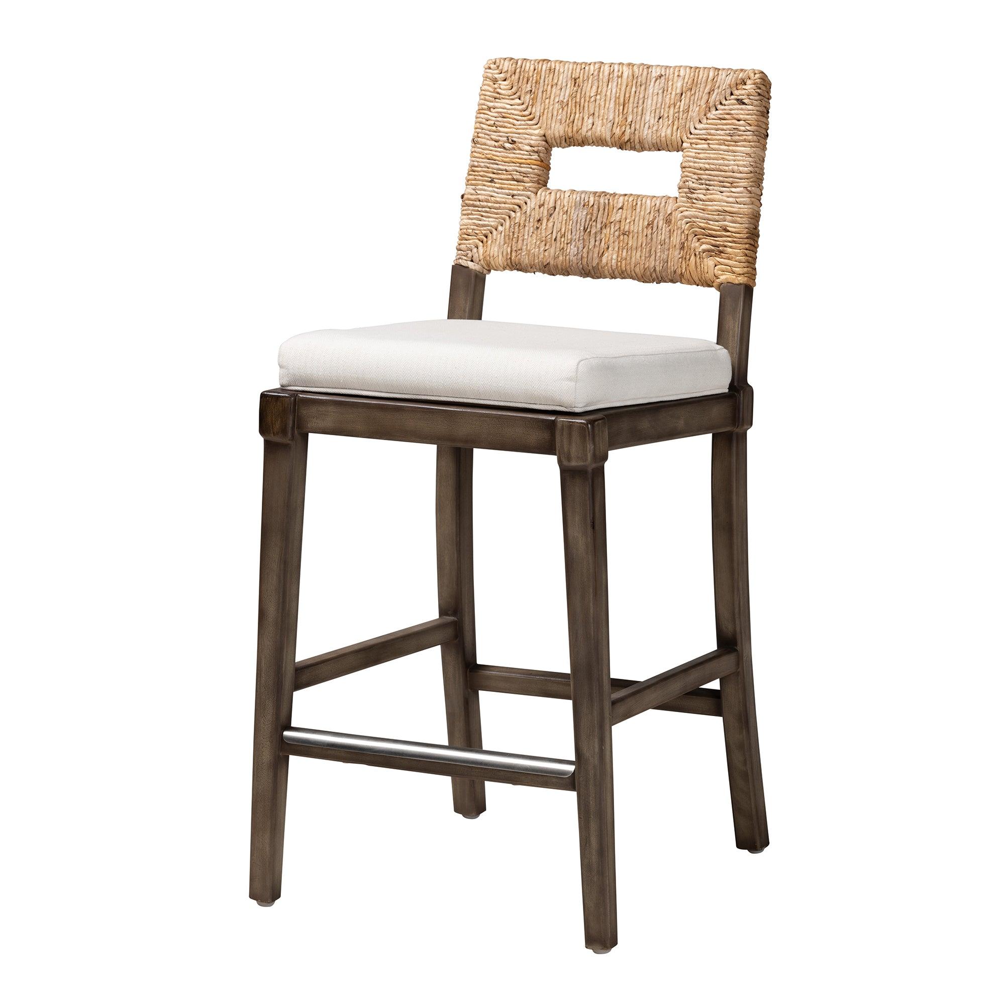 bali & pari Porsha Modern Bohemian Finished Mahogany Wood and Rattan Counter Stool