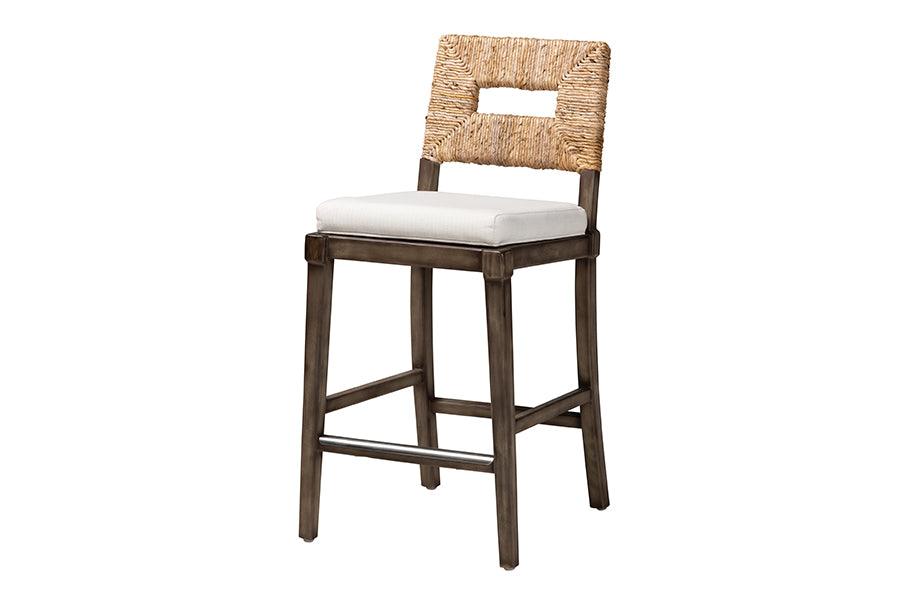 bali & pari Porsha Modern Bohemian Finished Mahogany Wood and Rattan Counter Stool