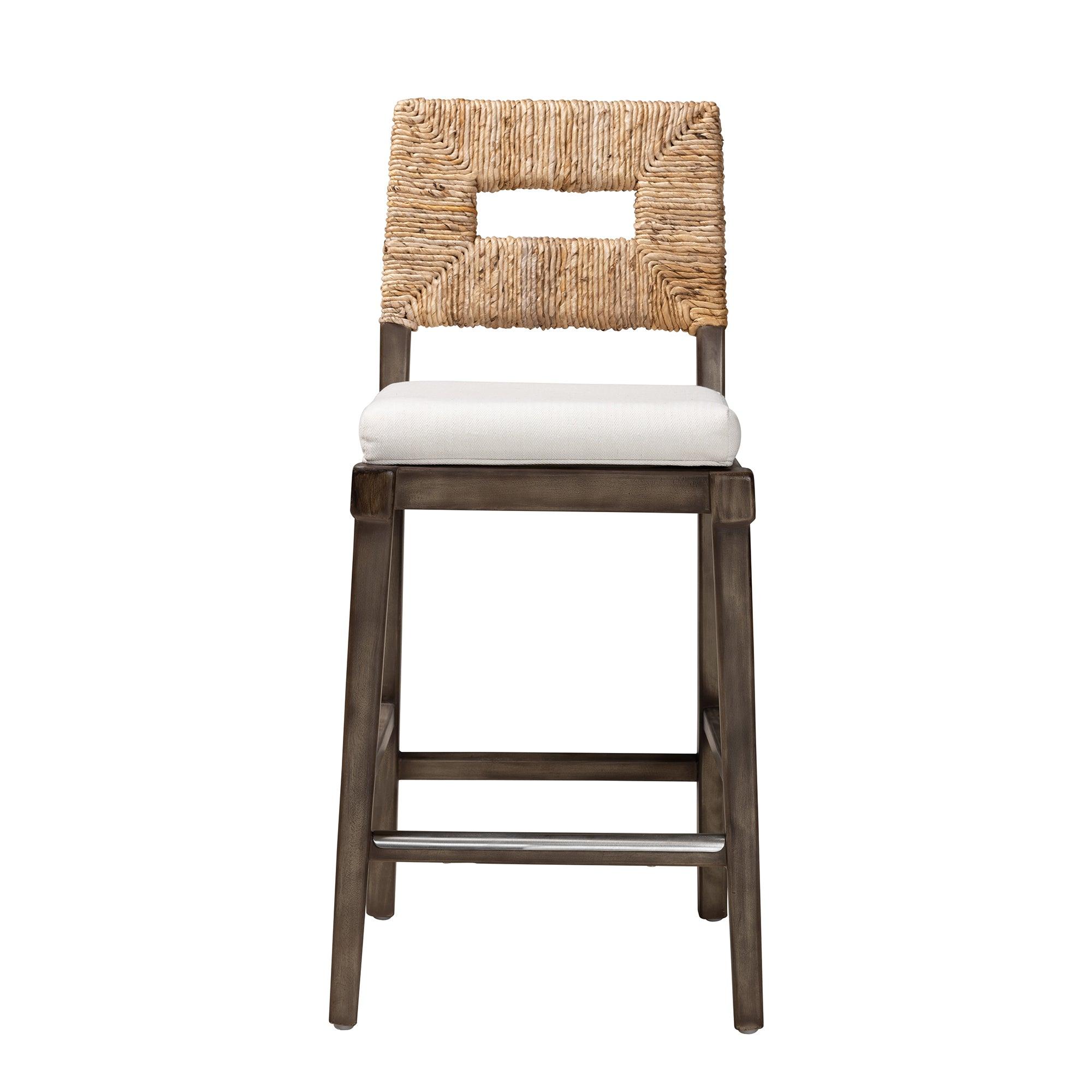 bali & pari Porsha Modern Bohemian Finished Mahogany Wood and Rattan Counter Stool