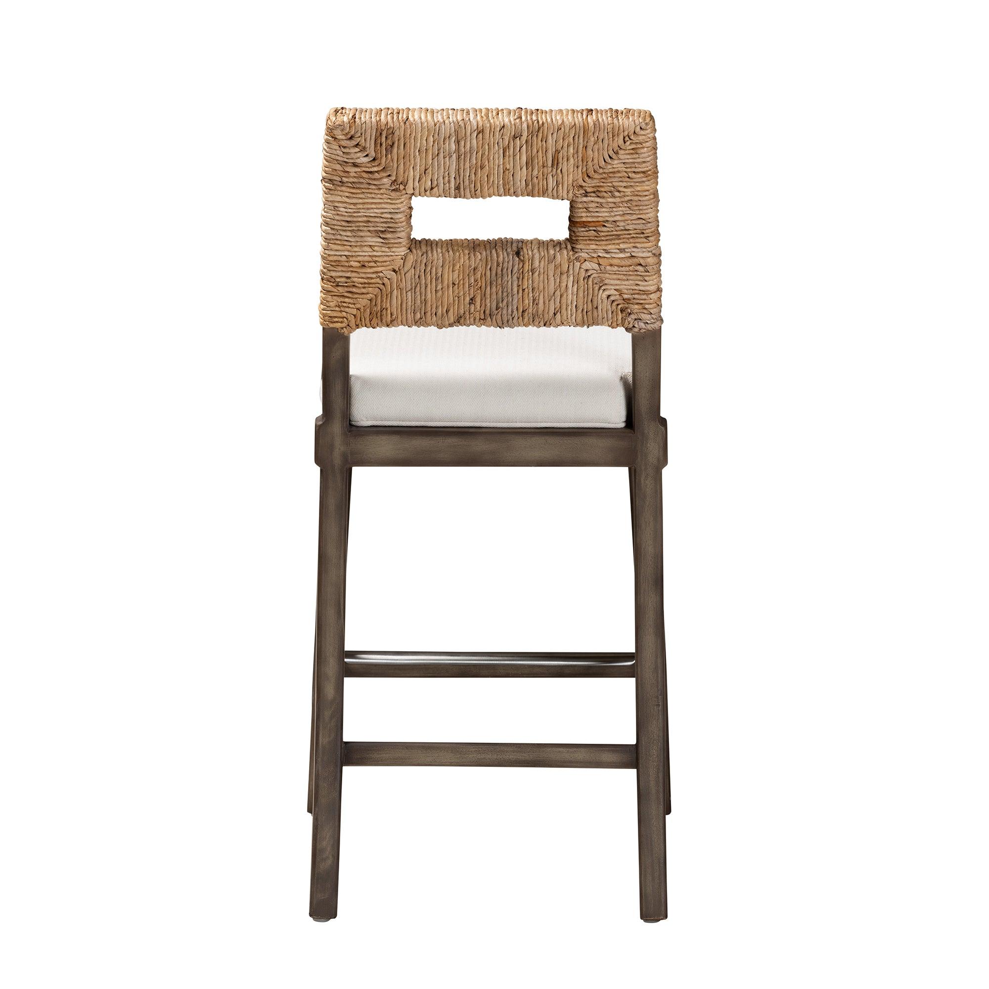 bali & pari Porsha Modern Bohemian Finished Mahogany Wood and Rattan Counter Stool