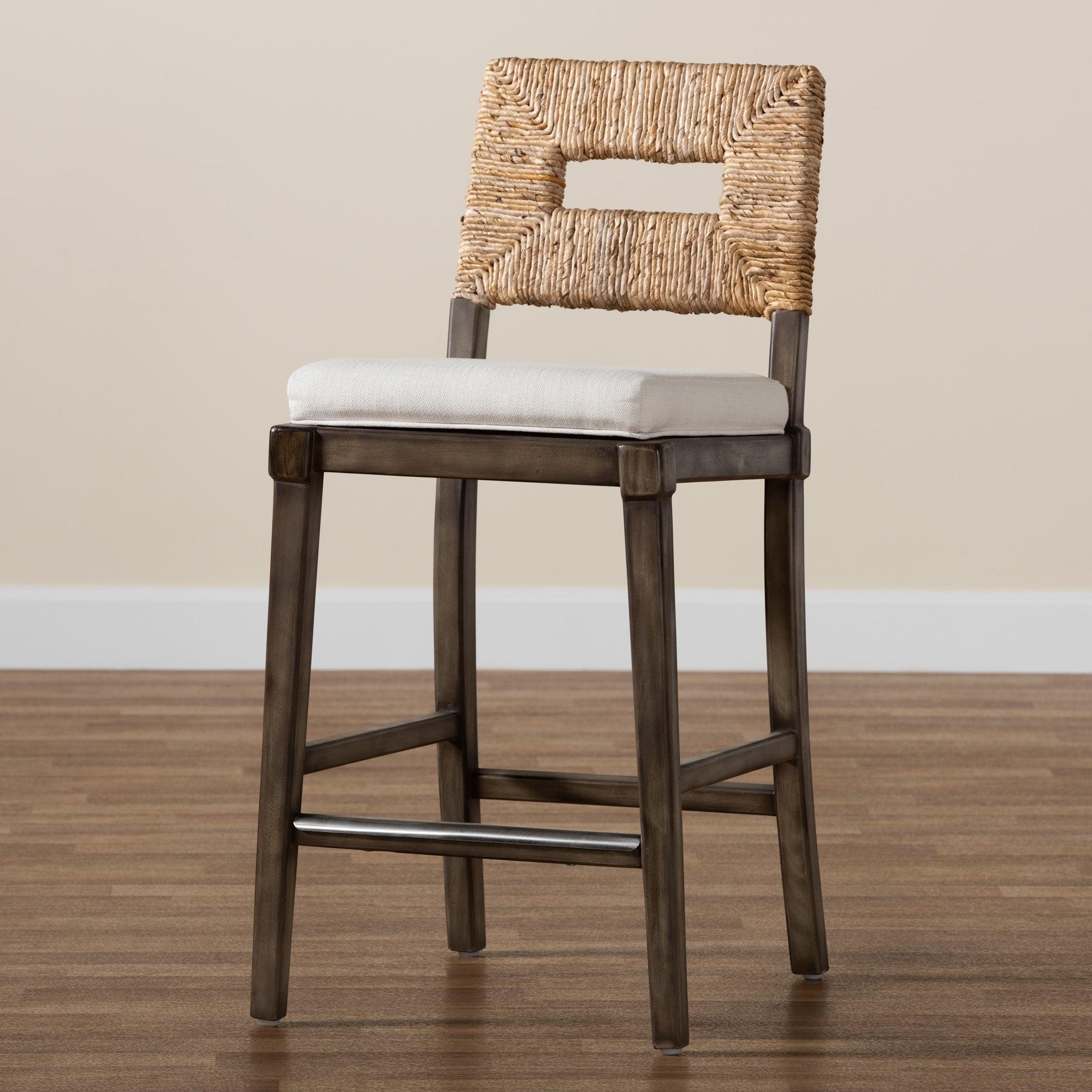 bali & pari Porsha Modern Bohemian Finished Mahogany Wood and Rattan Counter Stool