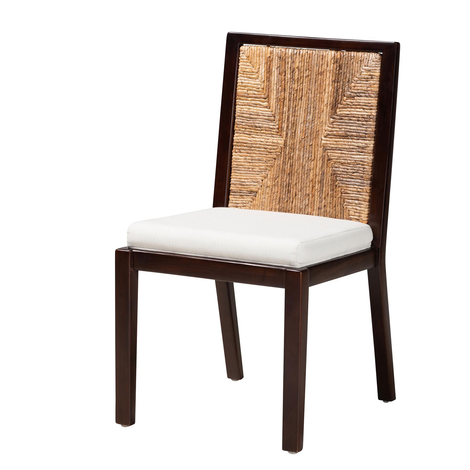 bali & pari Joana Modern Bohemian Mahogany Wood and Seagrass Dining Side Chair