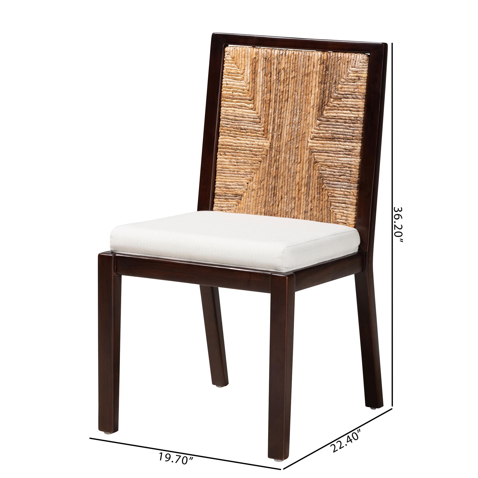 bali & pari Joana Modern Bohemian Mahogany Wood and Seagrass Dining Side Chair