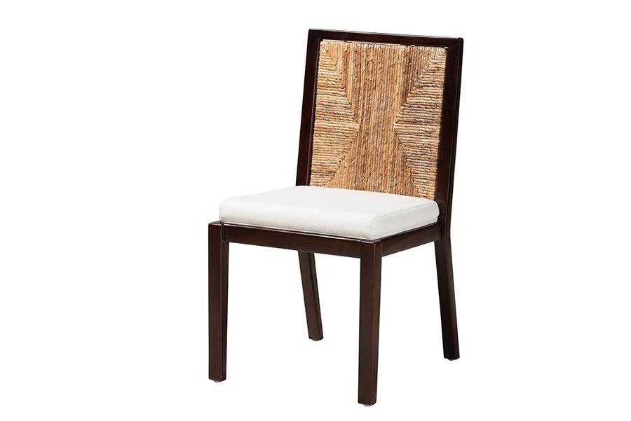 bali & pari Joana Modern Bohemian Mahogany Wood and Seagrass Dining Side Chair