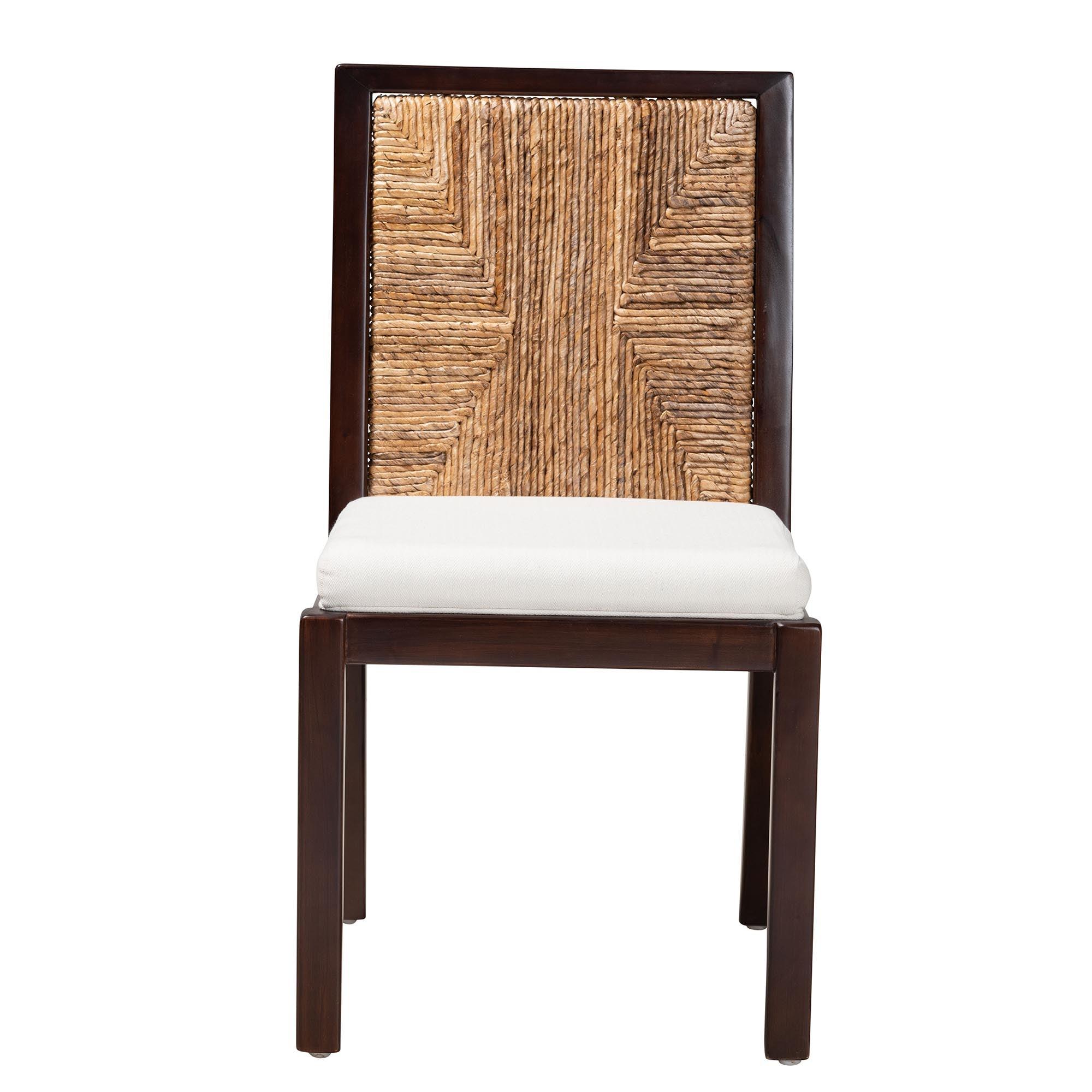 bali & pari Joana Modern Bohemian Mahogany Wood and Seagrass Dining Side Chair