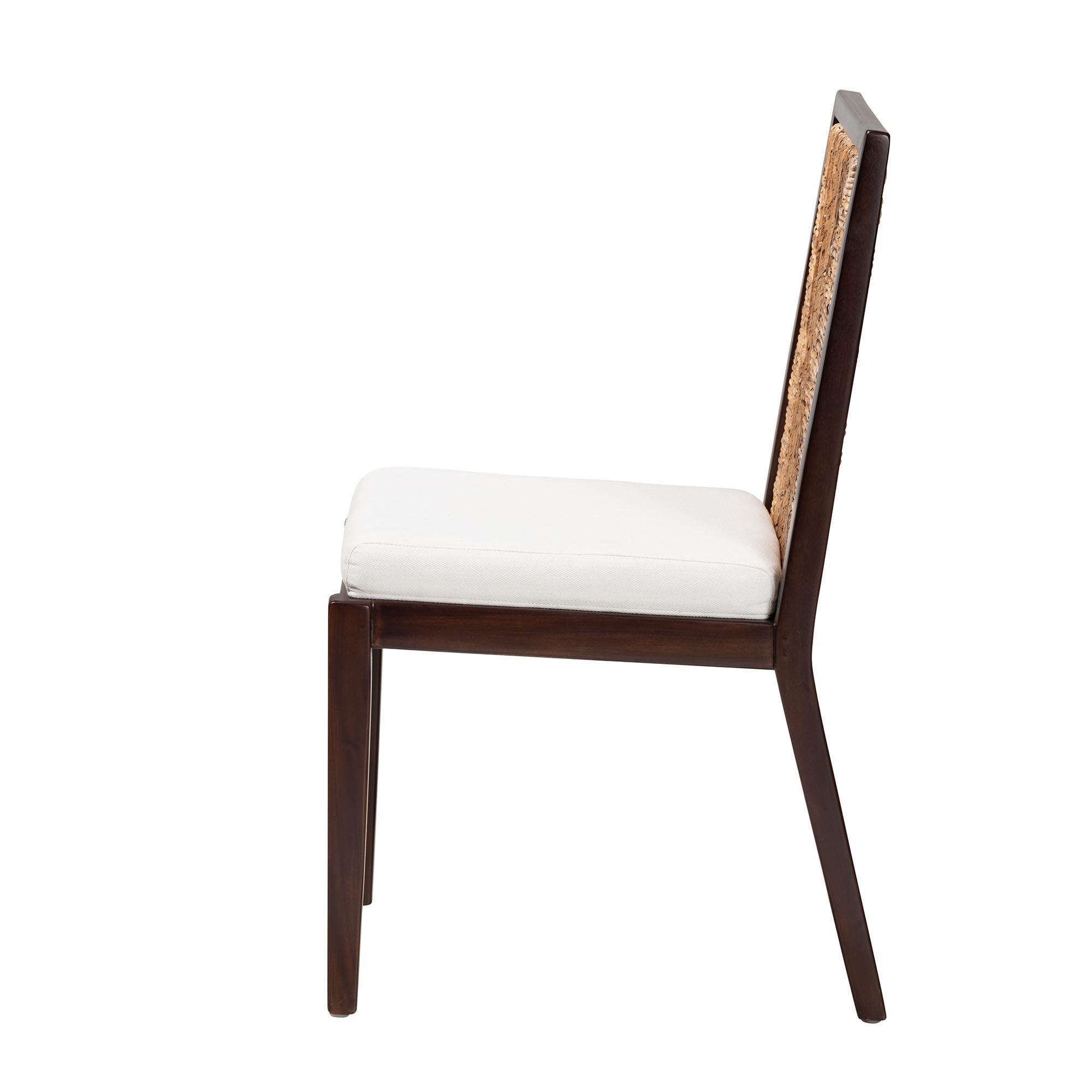 bali & pari Joana Modern Bohemian Mahogany Wood and Seagrass Dining Side Chair