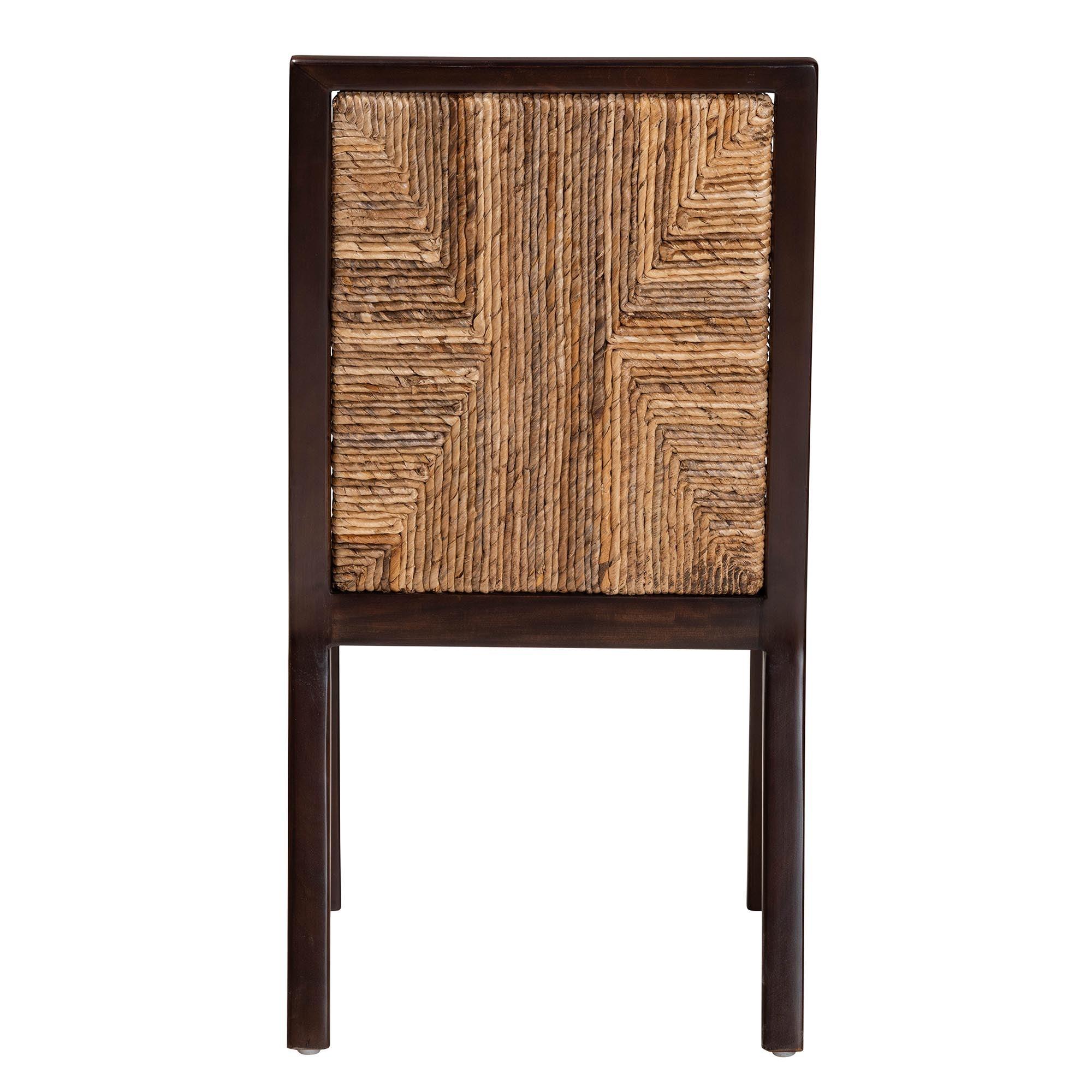 bali & pari Joana Modern Bohemian Mahogany Wood and Seagrass Dining Side Chair