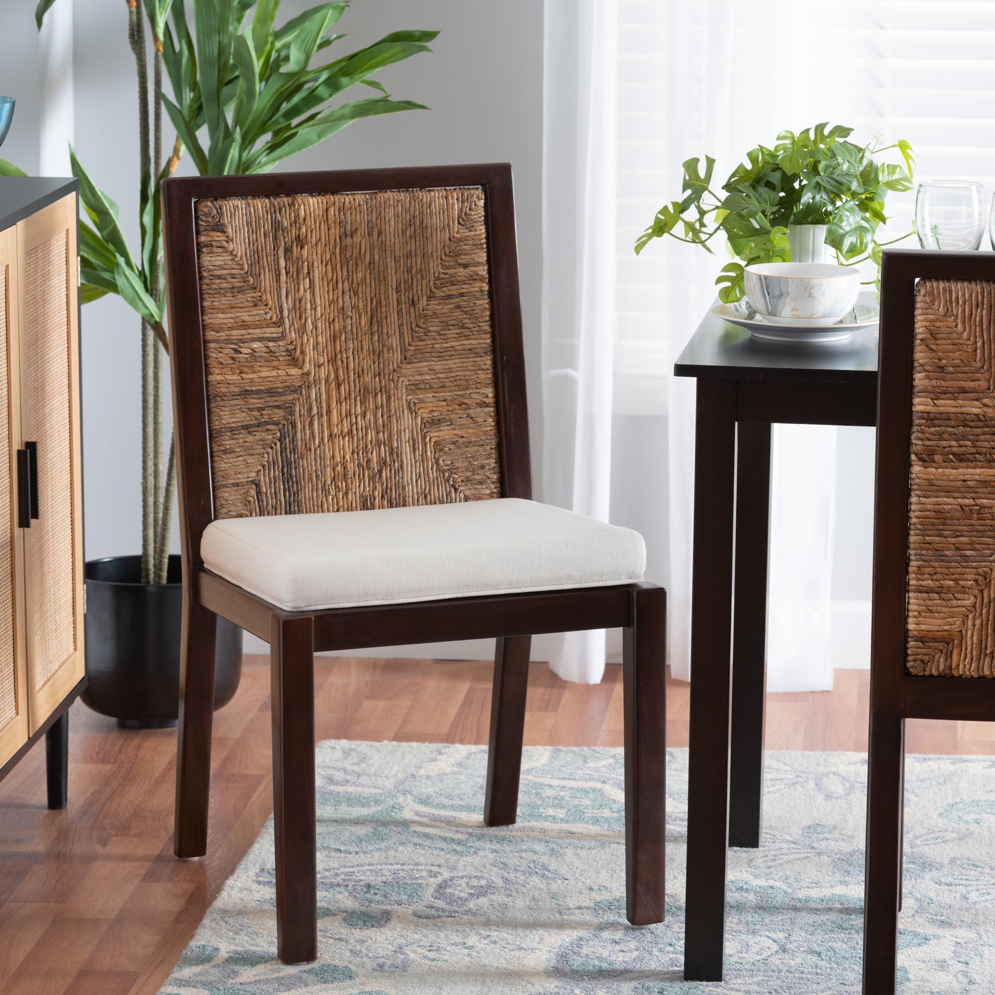 bali & pari Joana Modern Bohemian Mahogany Wood and Seagrass Dining Side Chair