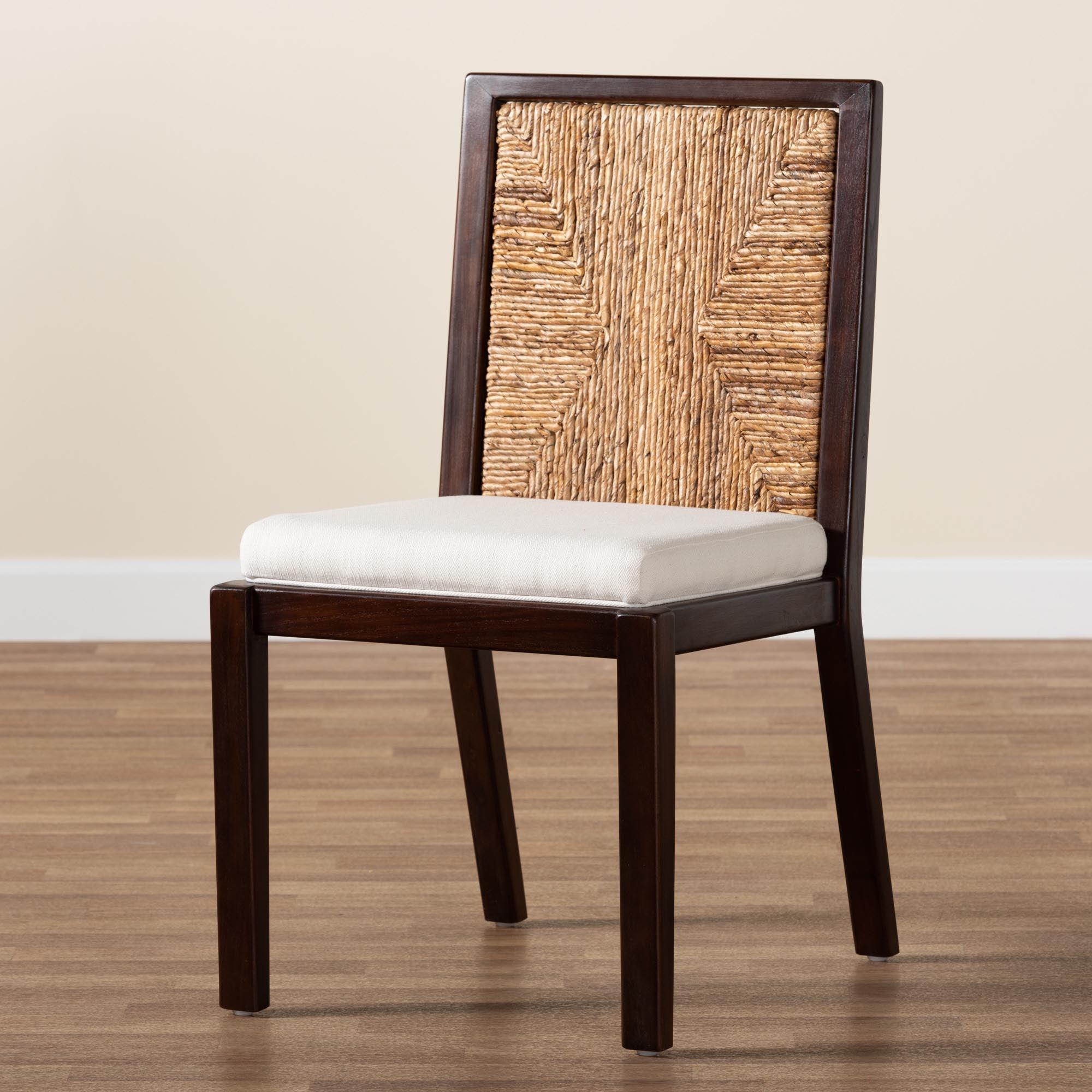 bali & pari Joana Modern Bohemian Mahogany Wood and Seagrass Dining Side Chair