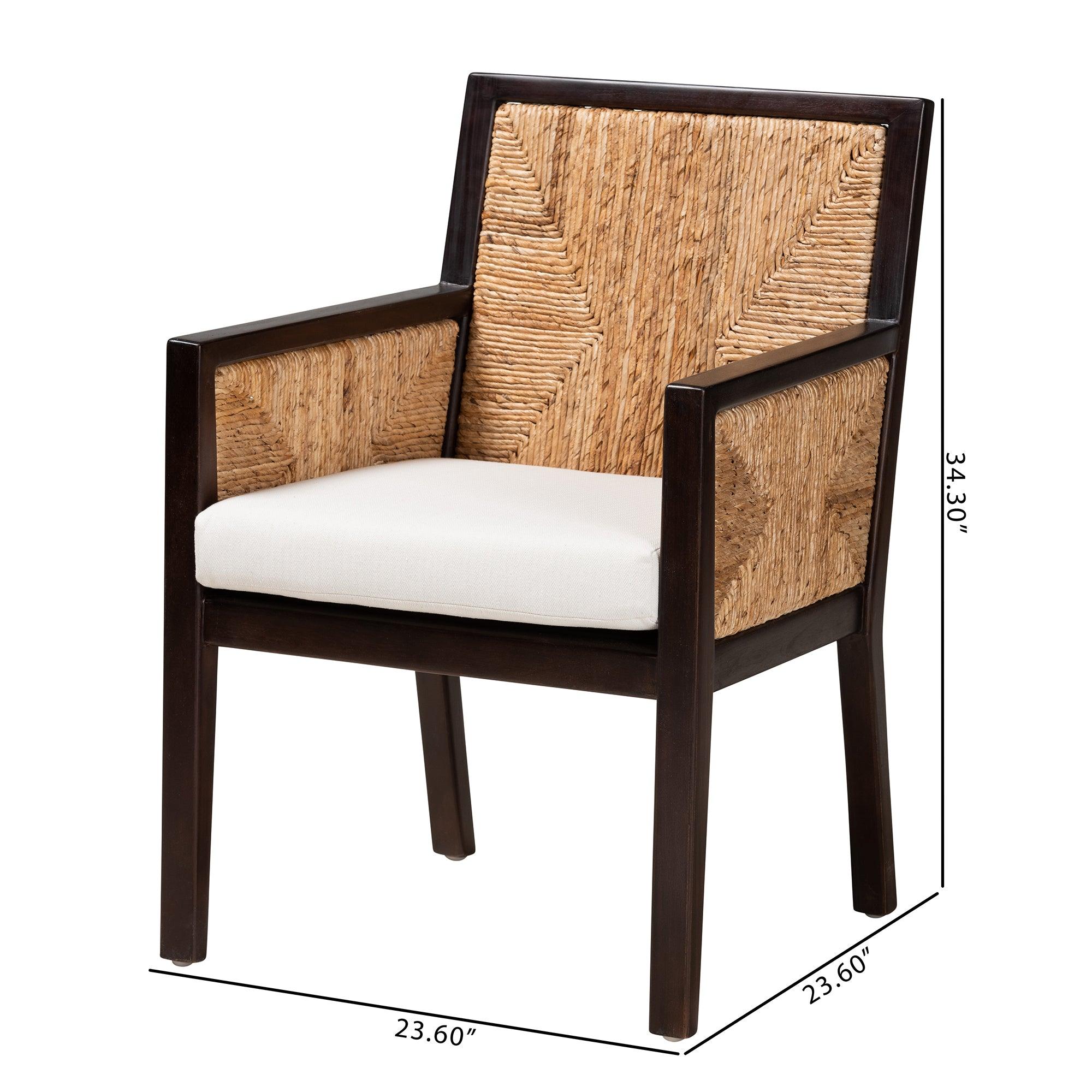 bali & pari Joana Modern Bohemian Mahogany Wood and Seagrass Dining Arm Chair