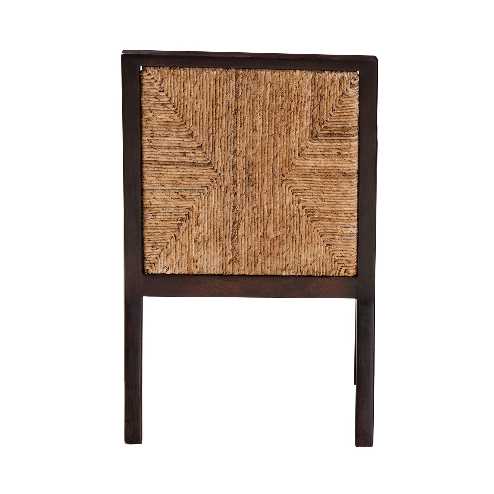 bali & pari Joana Modern Bohemian Mahogany Wood and Seagrass Dining Arm Chair