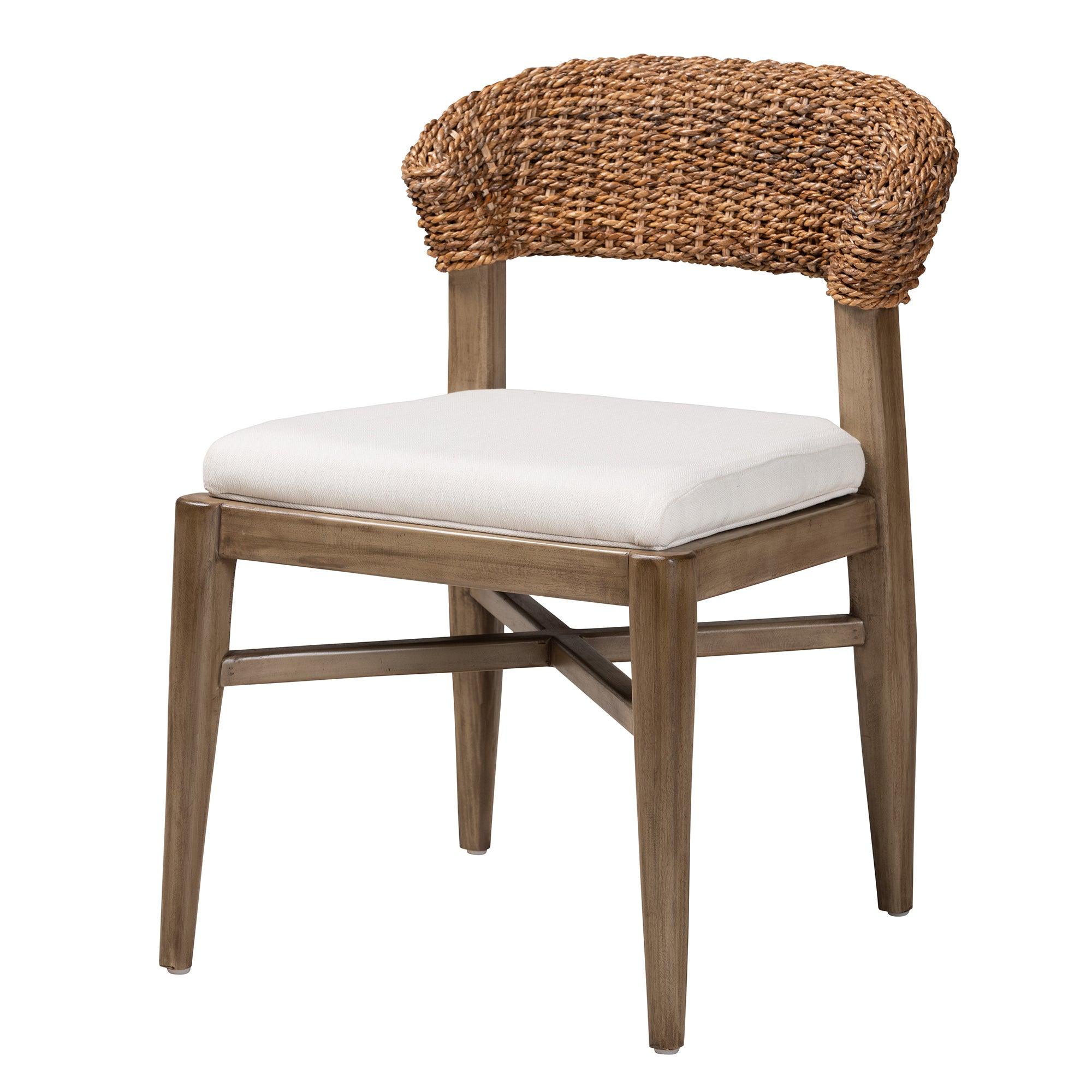 bali & pari Chloe Modern Bohemian Finished Mahogany Wood and Rattan Dining Chair