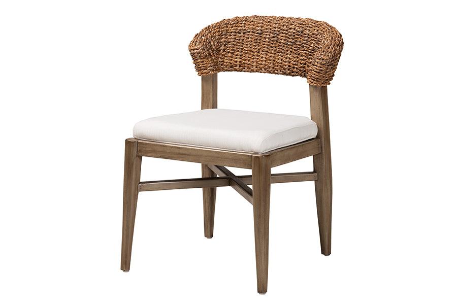 bali & pari Chloe Modern Bohemian Finished Mahogany Wood and Rattan Dining Chair