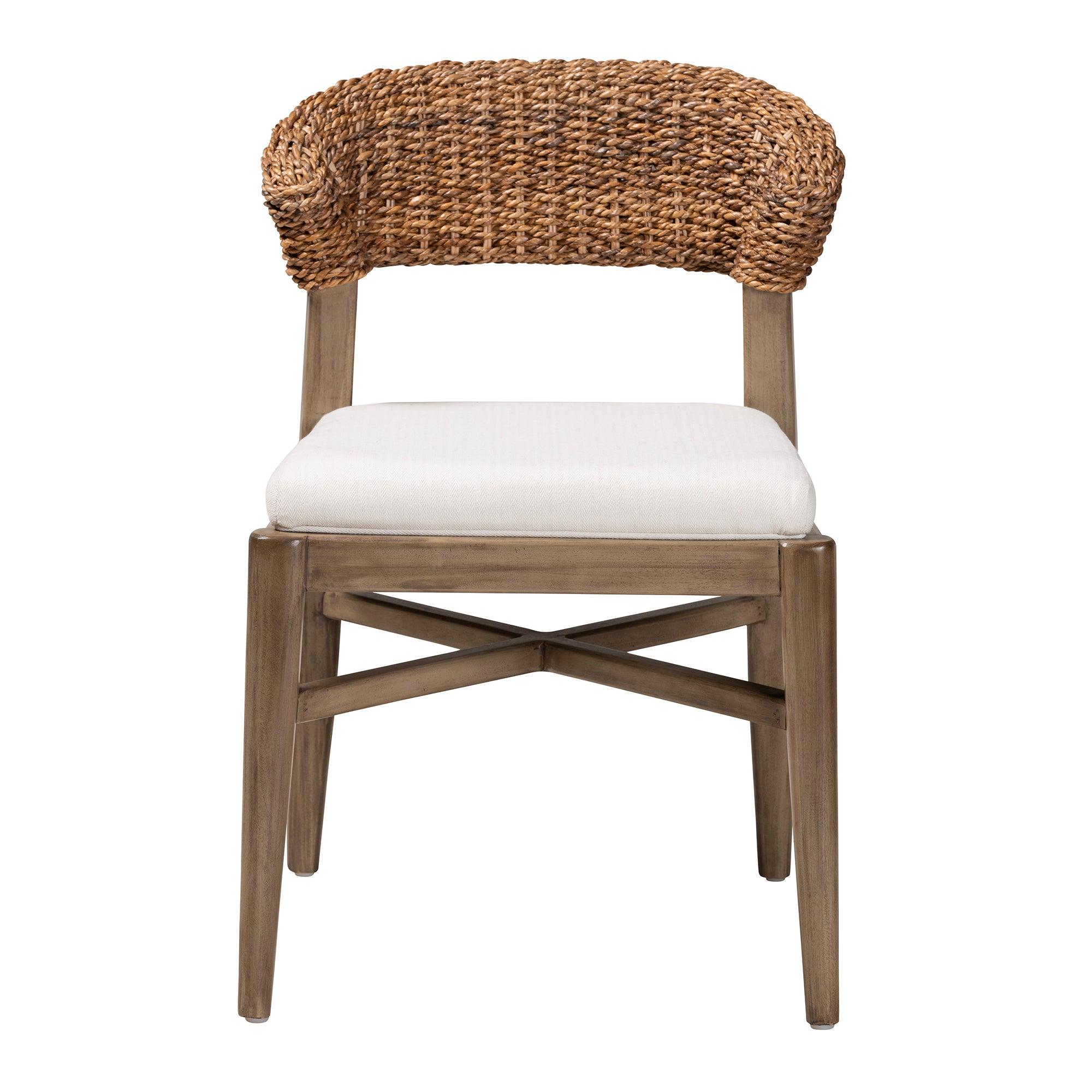 bali & pari Chloe Modern Bohemian Finished Mahogany Wood and Rattan Dining Chair