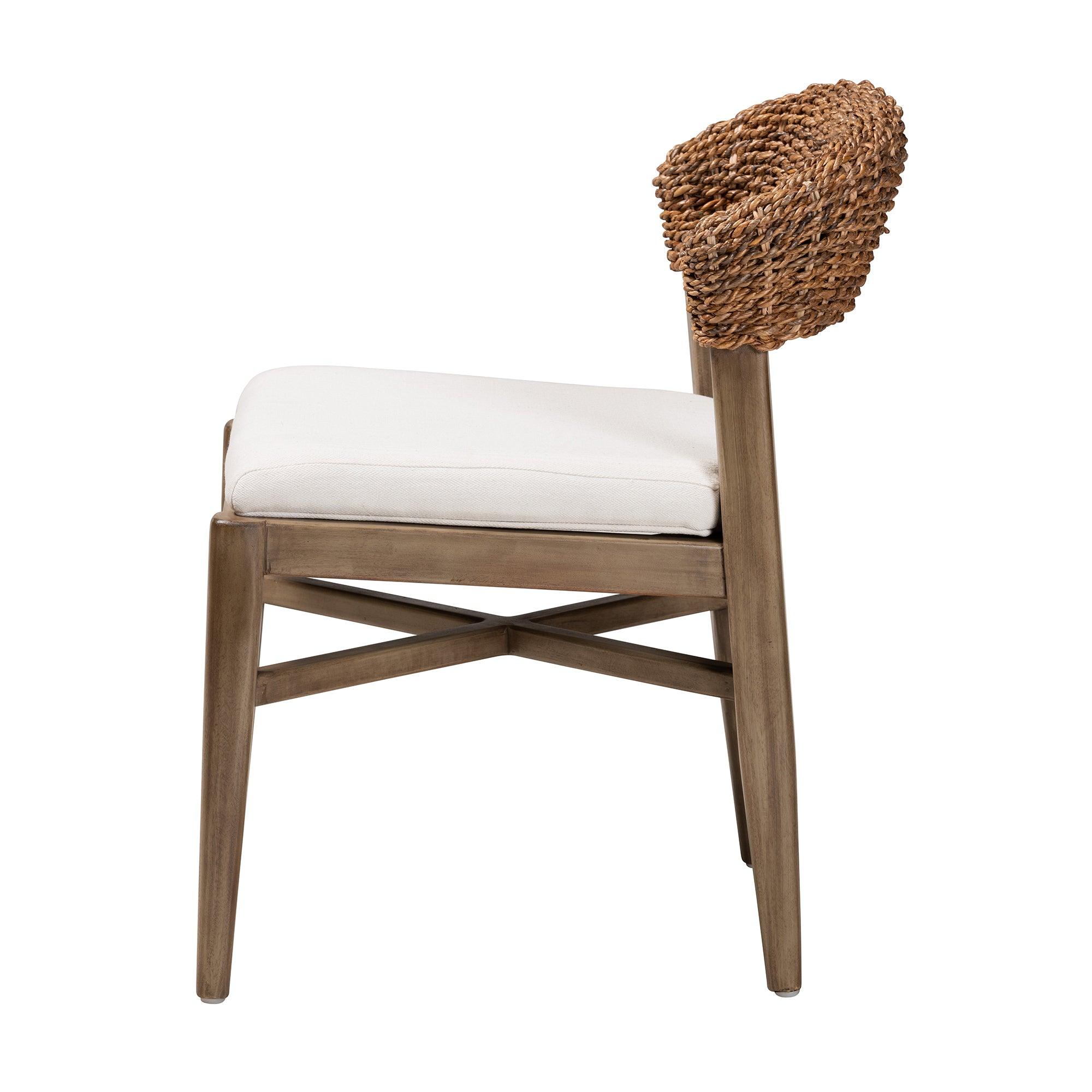 bali & pari Chloe Modern Bohemian Finished Mahogany Wood and Rattan Dining Chair