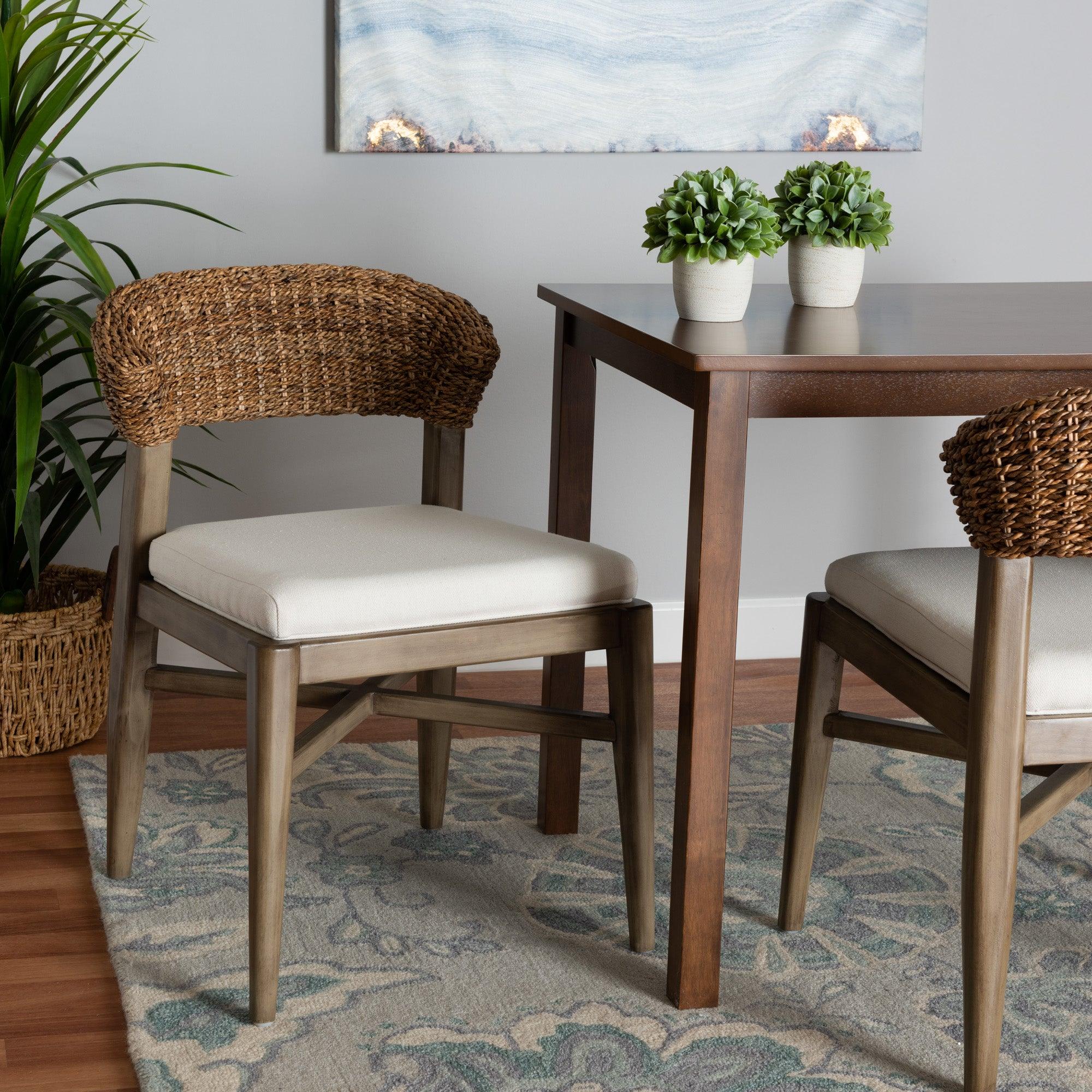 bali & pari Chloe Modern Bohemian Finished Mahogany Wood and Rattan Dining Chair