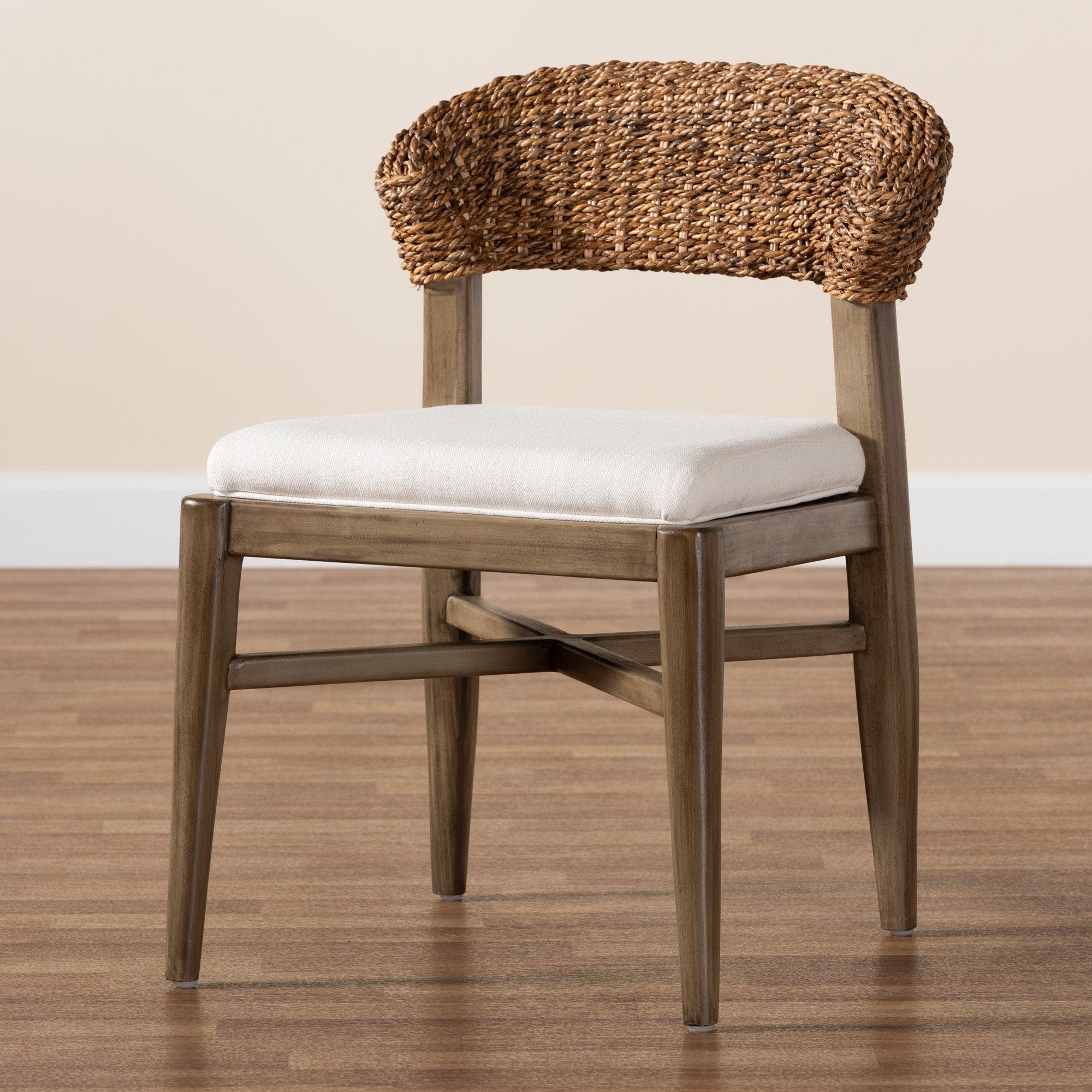 bali & pari Chloe Modern Bohemian Finished Mahogany Wood and Rattan Dining Chair