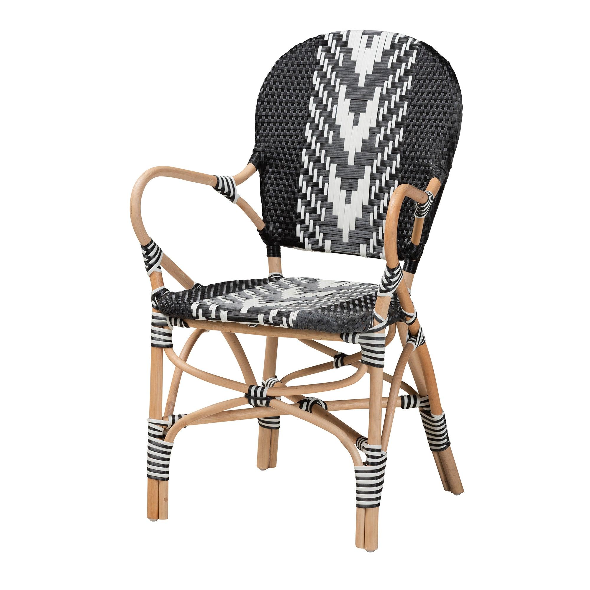 bali & pari Wallis Modern French Two-Tone and Weaving and Rattan Indoor Dining Chair