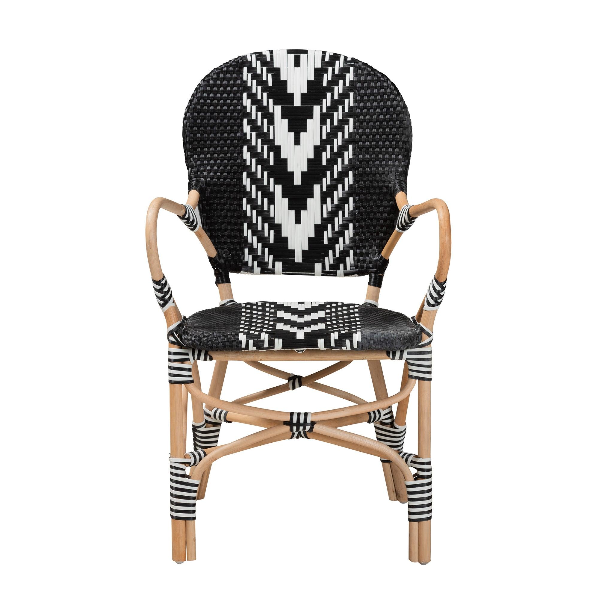 bali & pari Wallis Modern French Two-Tone and Weaving and Rattan Indoor Dining Chair