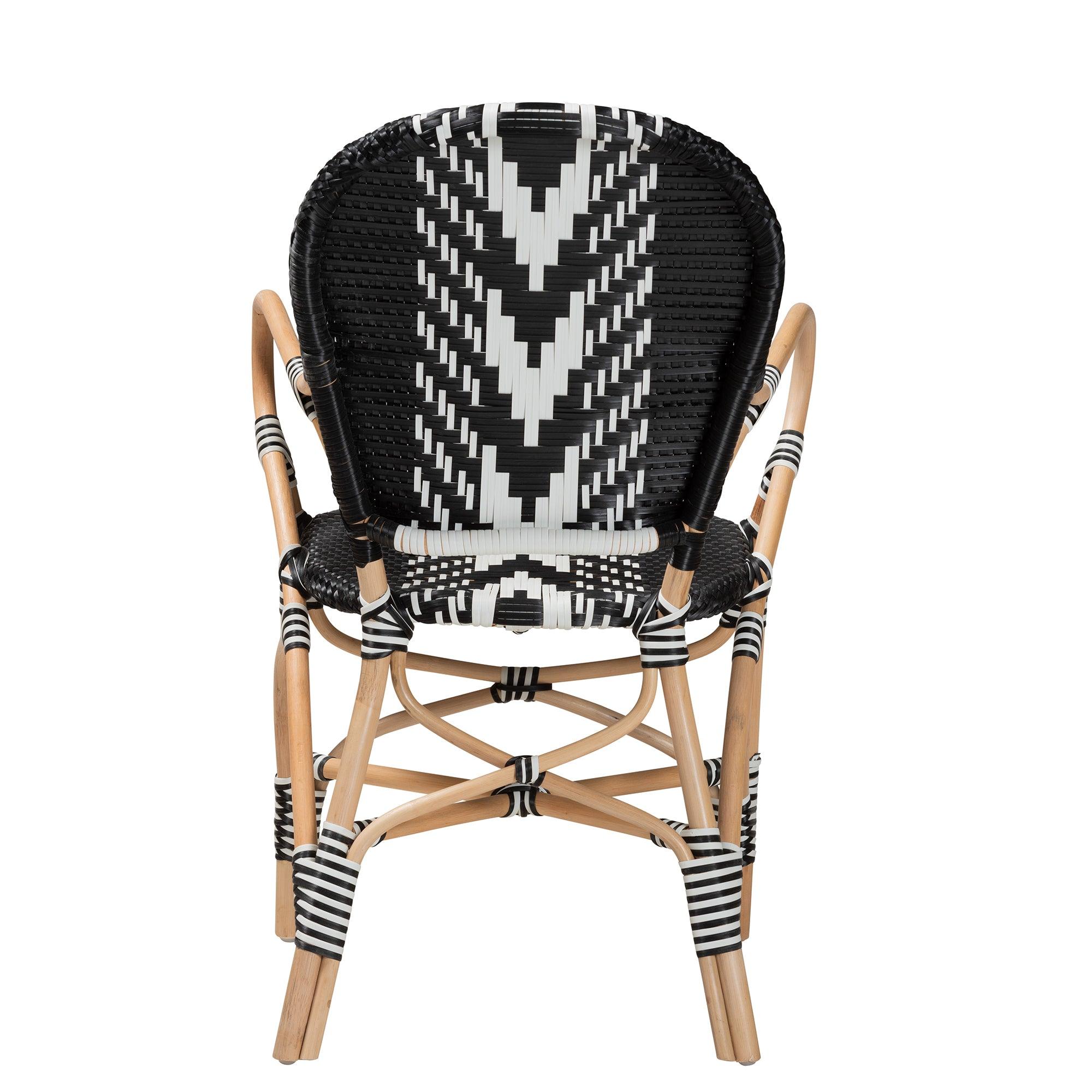 bali & pari Wallis Modern French Two-Tone and Weaving and Rattan Indoor Dining Chair