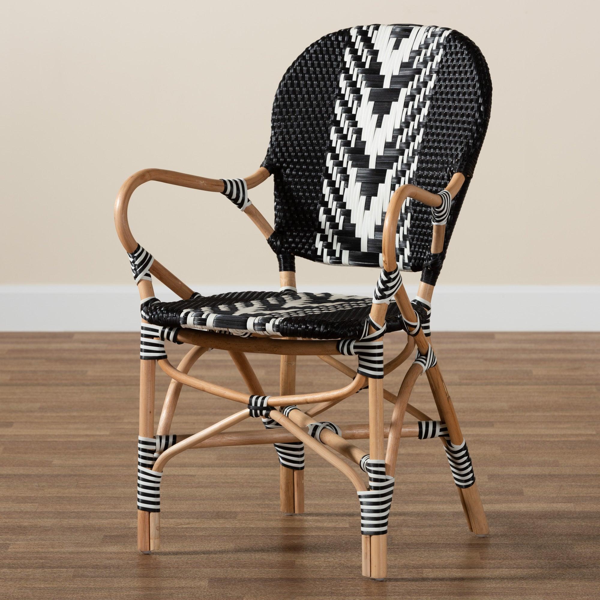 bali & pari Wallis Modern French Two-Tone and Weaving and Rattan Indoor Dining Chair