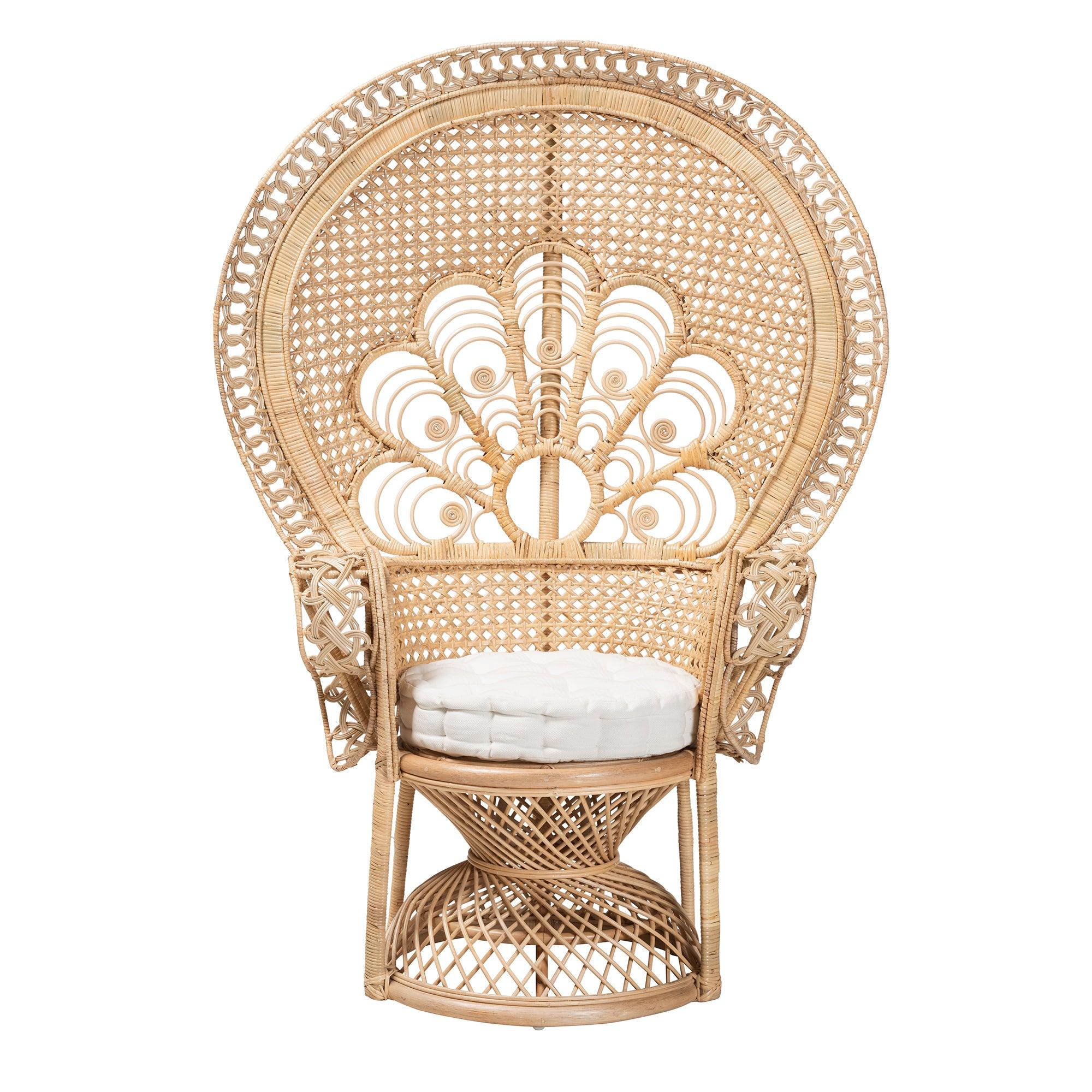 bali & pari Ediva Modern Bohemian Rattan Peacock Accent Chair