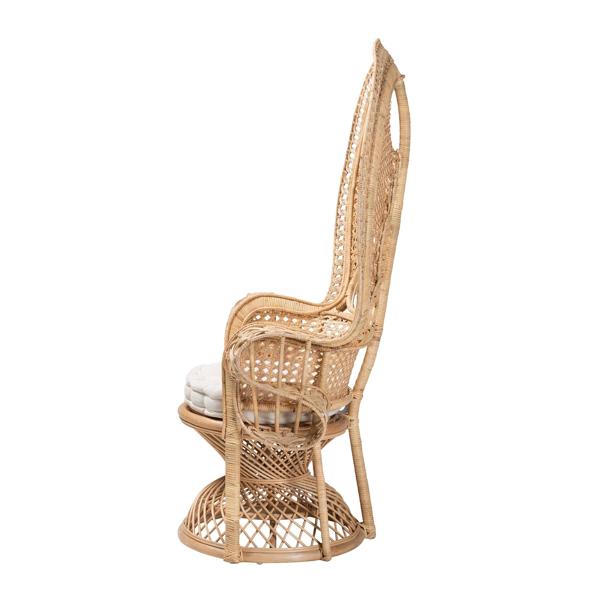 bali & pari Ediva Modern Bohemian Rattan Peacock Accent Chair