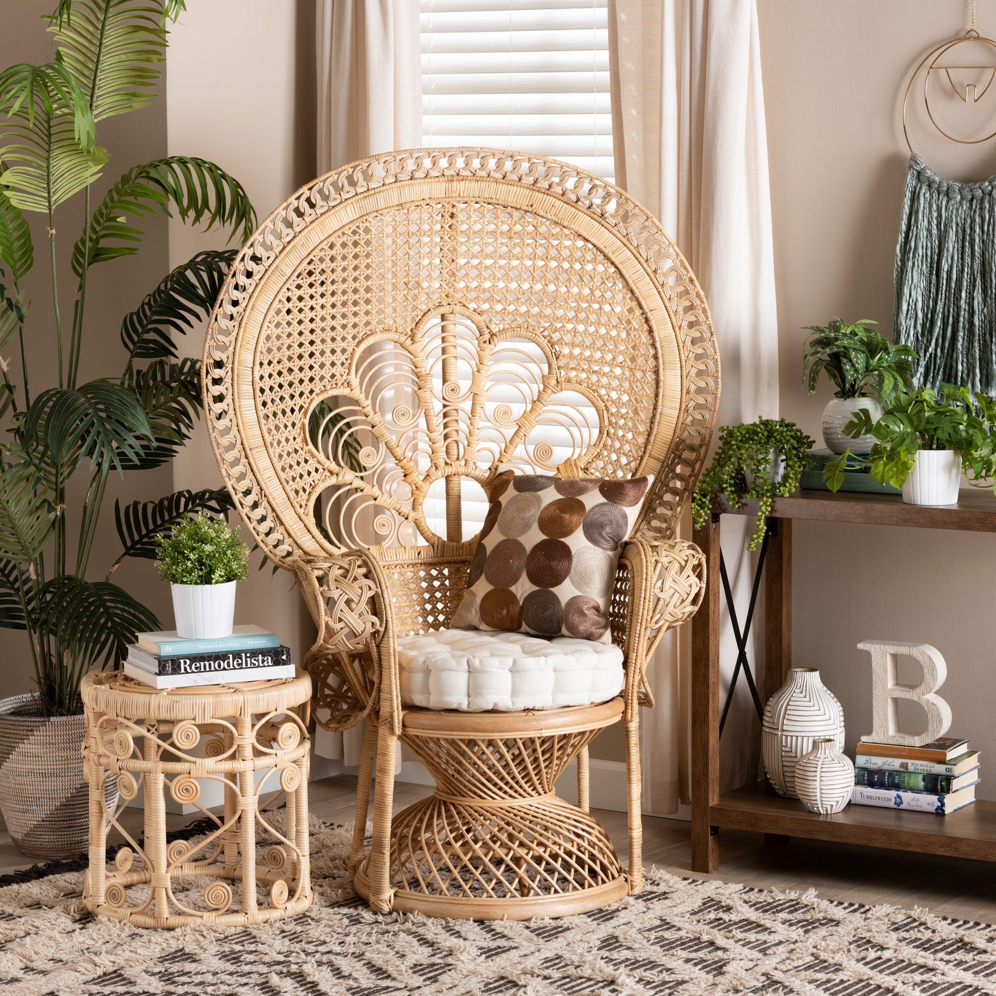 bali & pari Ediva Modern Bohemian Rattan Peacock Accent Chair