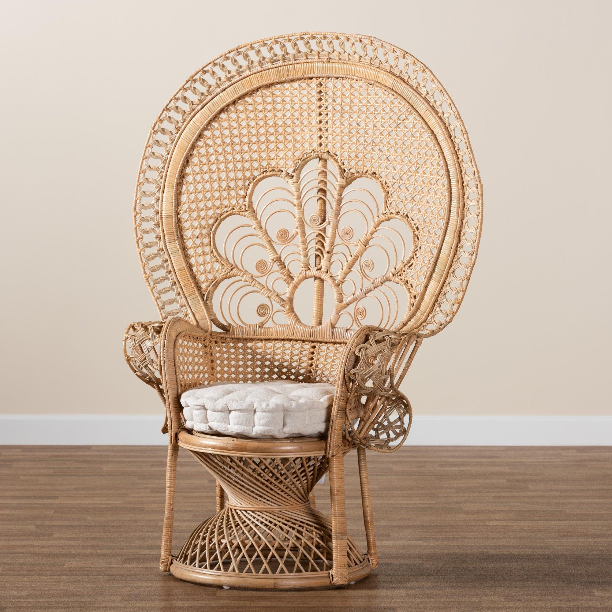 bali & pari Ediva Modern Bohemian Rattan Peacock Accent Chair