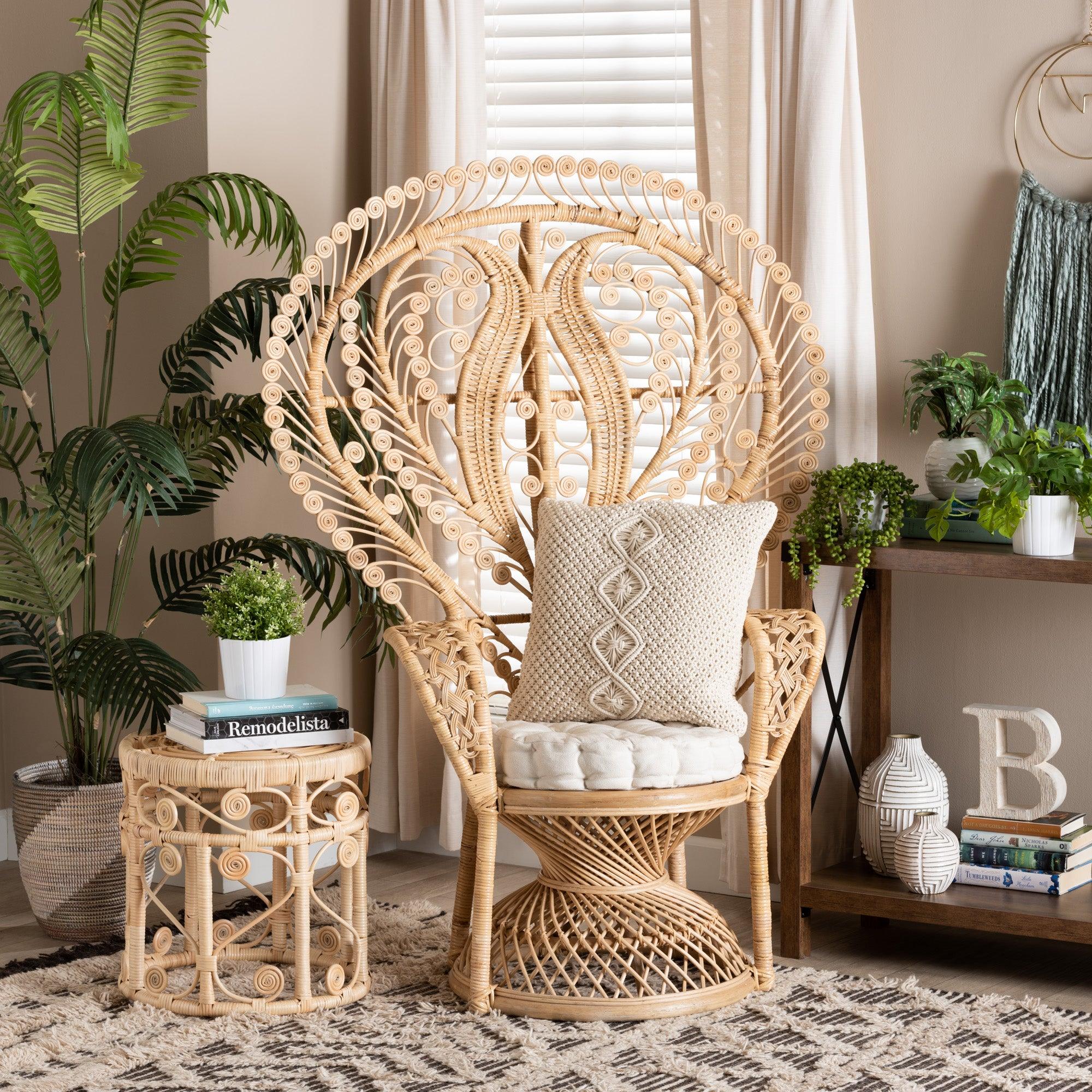 bali & pari Fedra Modern Bohemian Rattan Peacock Accent Chair