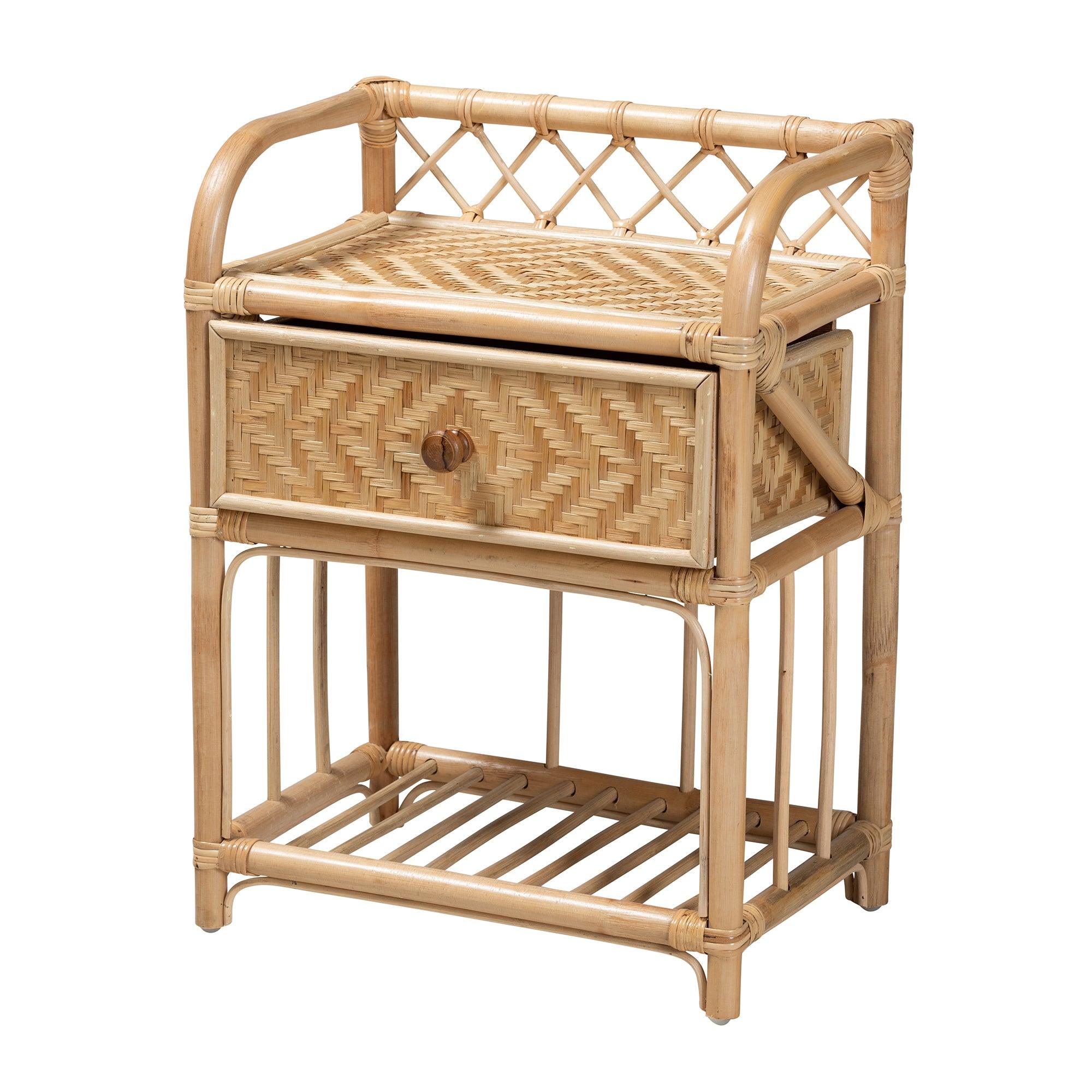 bali & pari Kobie Modern Bohemian Rattan 1-Drawer Nightstand