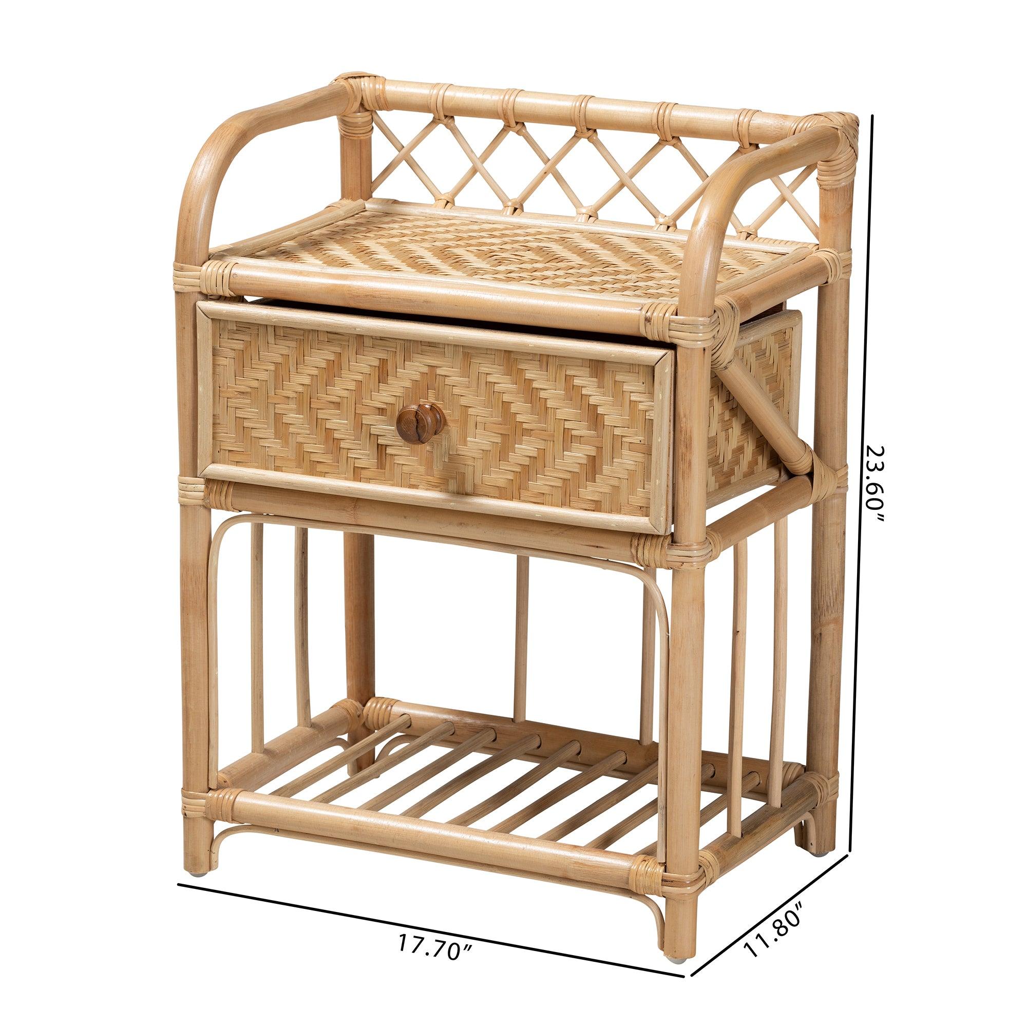 bali & pari Kobie Modern Bohemian Rattan 1-Drawer Nightstand