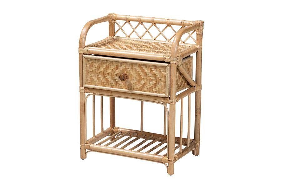 bali & pari Kobie Modern Bohemian Rattan 1-Drawer Nightstand