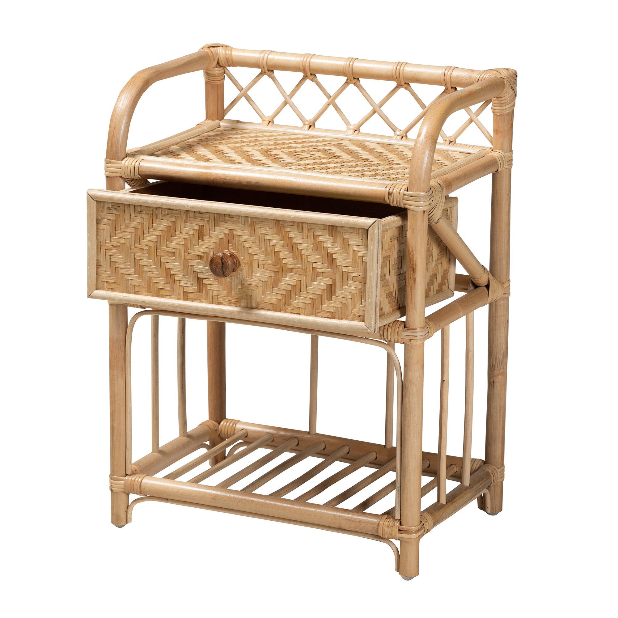 bali & pari Kobie Modern Bohemian Rattan 1-Drawer Nightstand