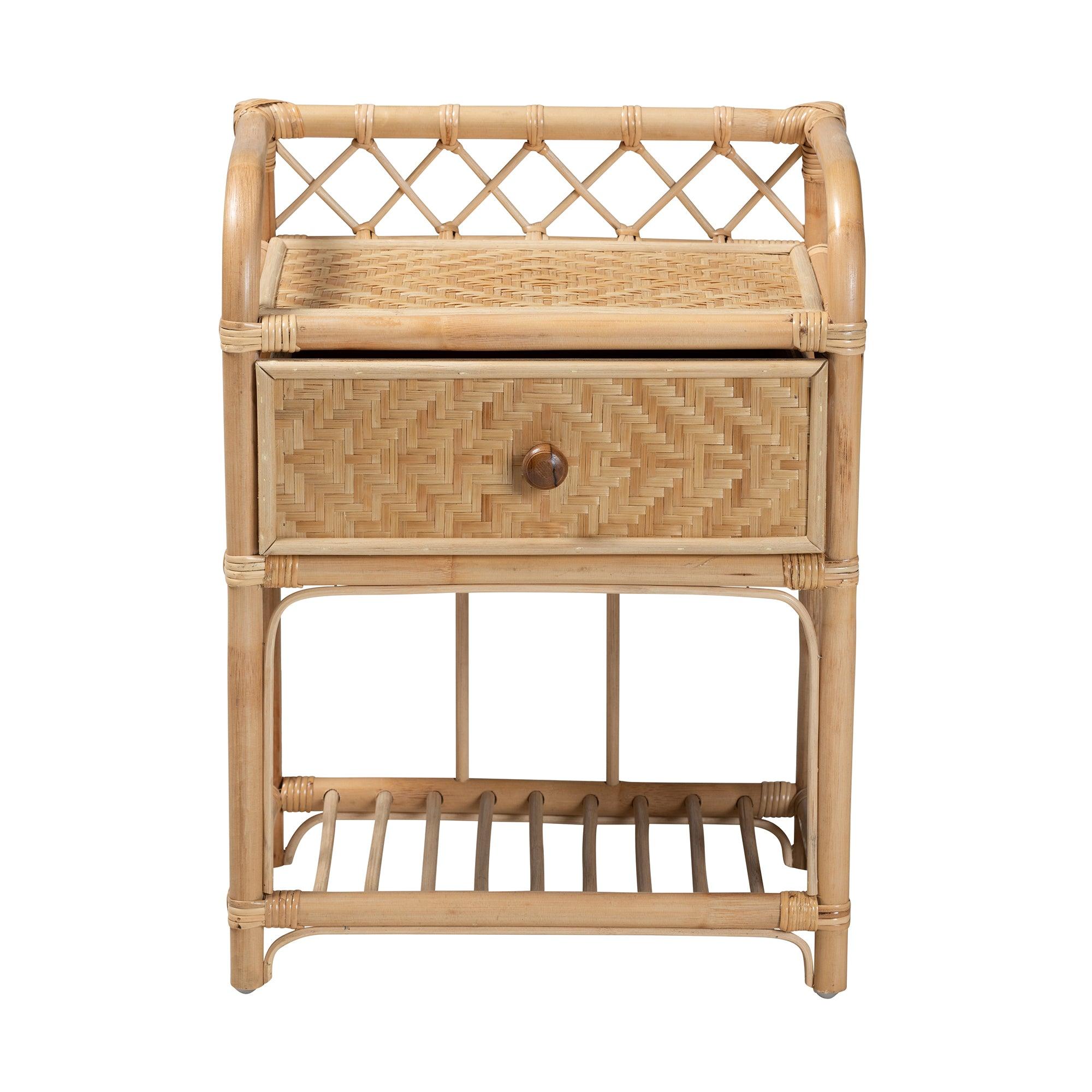 bali & pari Kobie Modern Bohemian Rattan 1-Drawer Nightstand