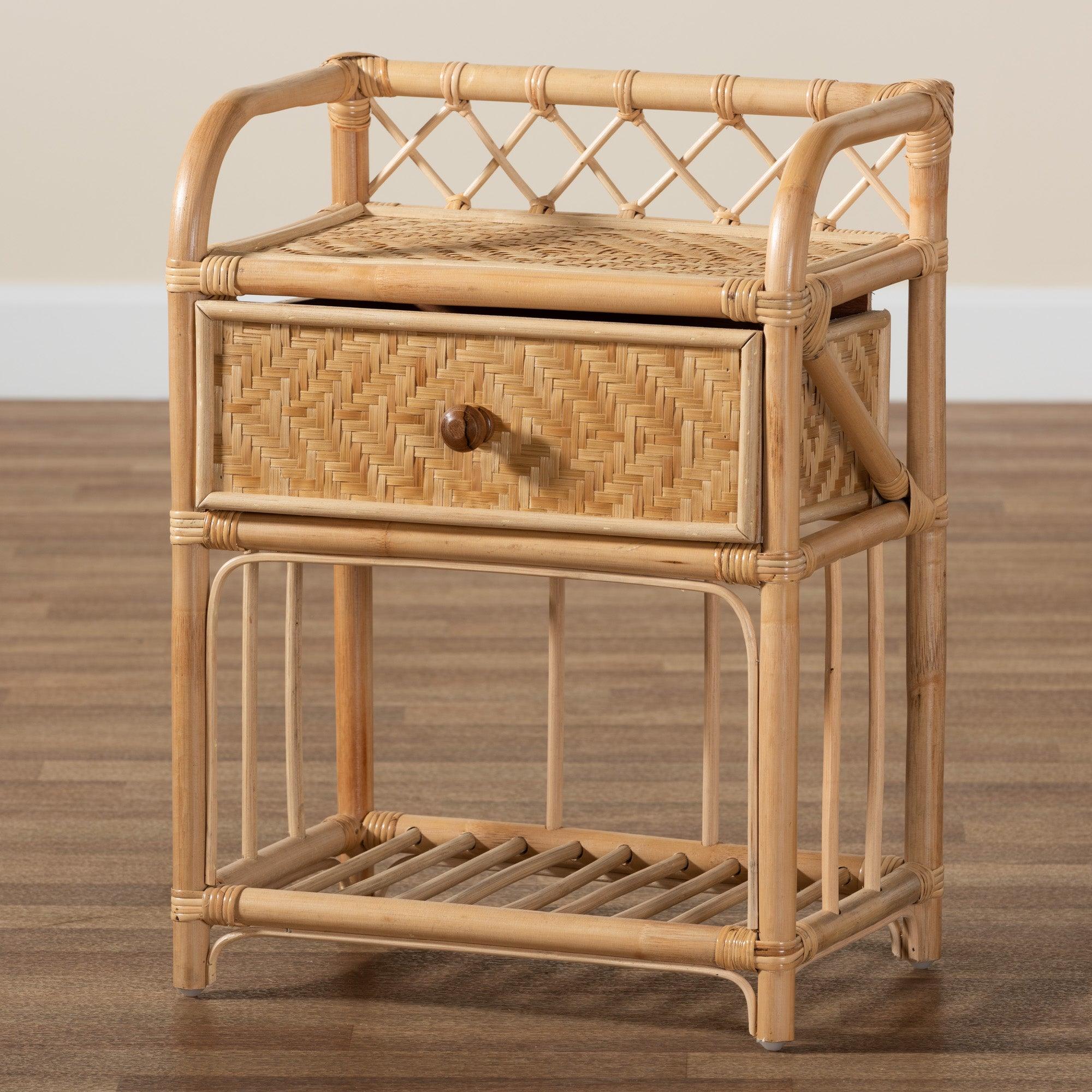 bali & pari Kobie Modern Bohemian Rattan 1-Drawer Nightstand