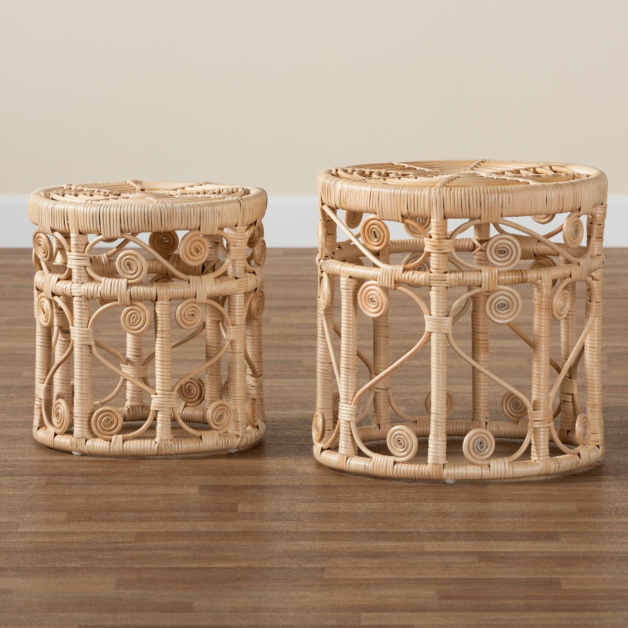 bali & pari Bowie Modern Bohemian Rattan 2-Piece Nesting End Table Set