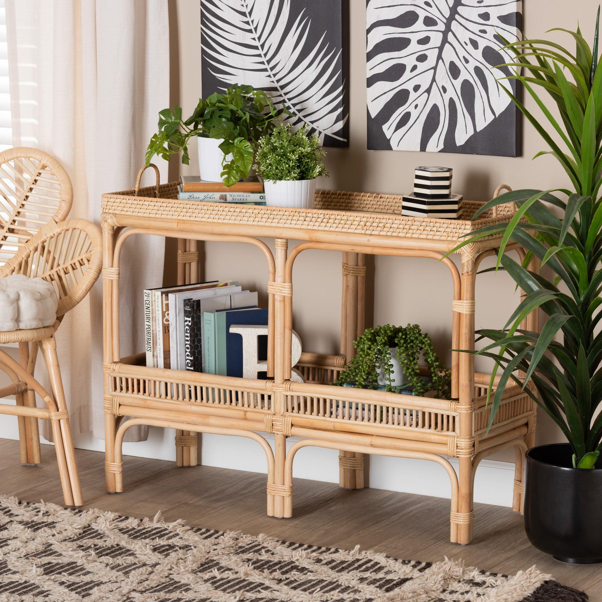 bali & pari Lombok Modern Bohemian Rattan Console Table