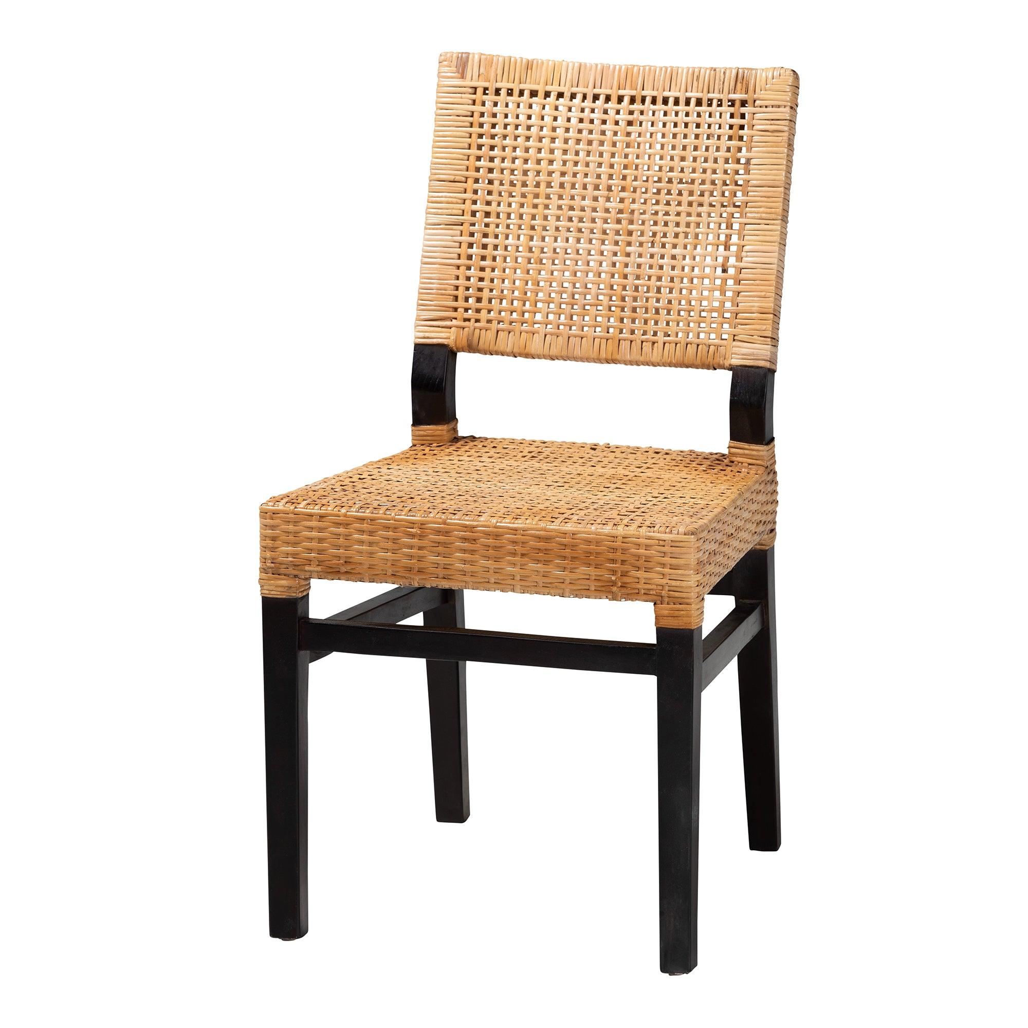 bali & pari Lesia Modern Bohemian Rattan and Espresso Mahogany Wood Dining Chair