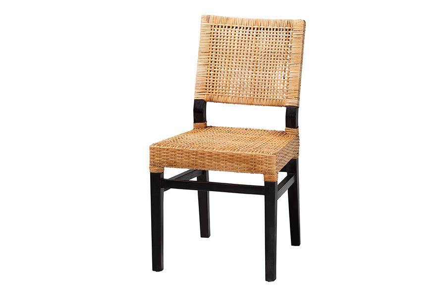 bali & pari Lesia Modern Bohemian Rattan and Espresso Mahogany Wood Dining Chair