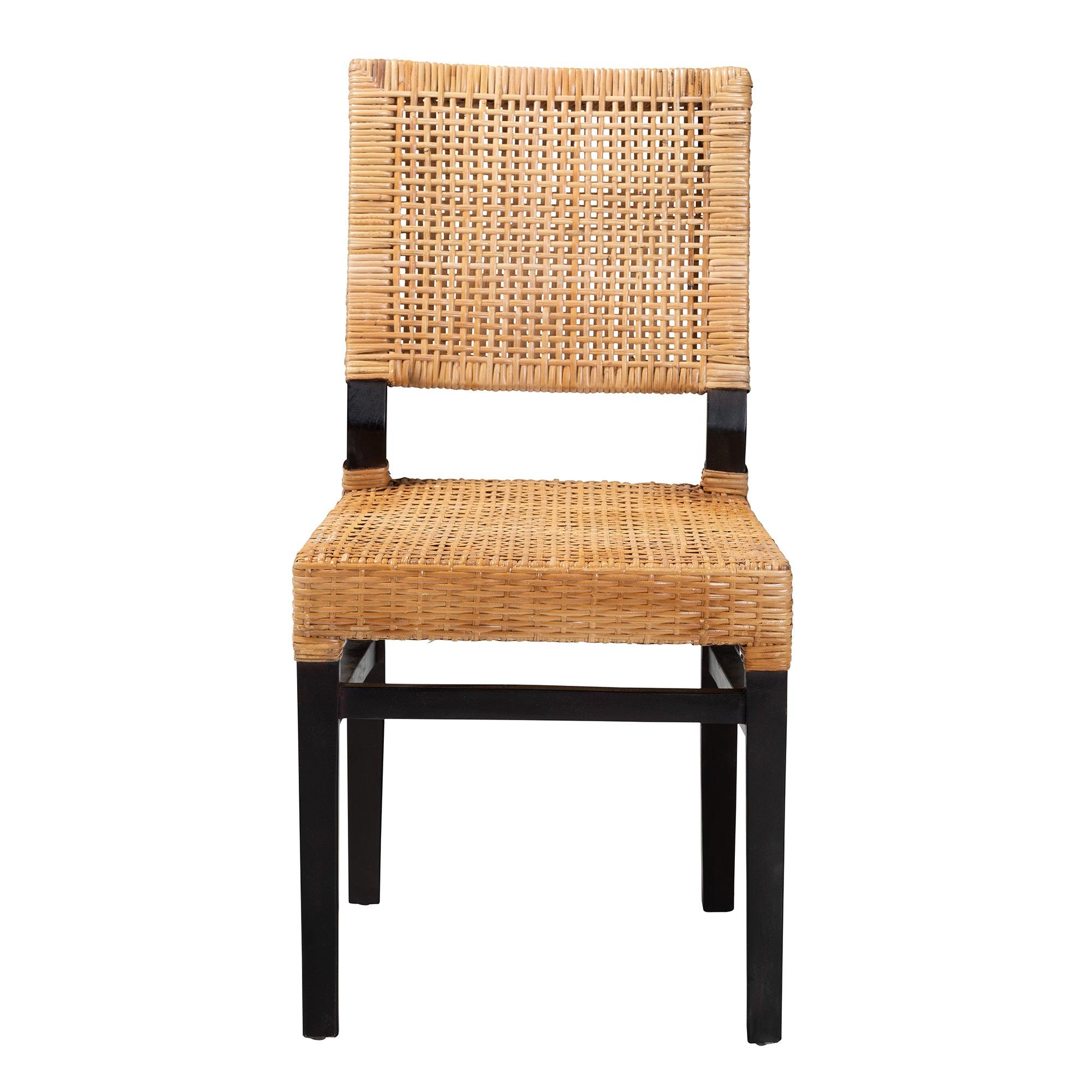 bali & pari Lesia Modern Bohemian Rattan and Espresso Mahogany Wood Dining Chair