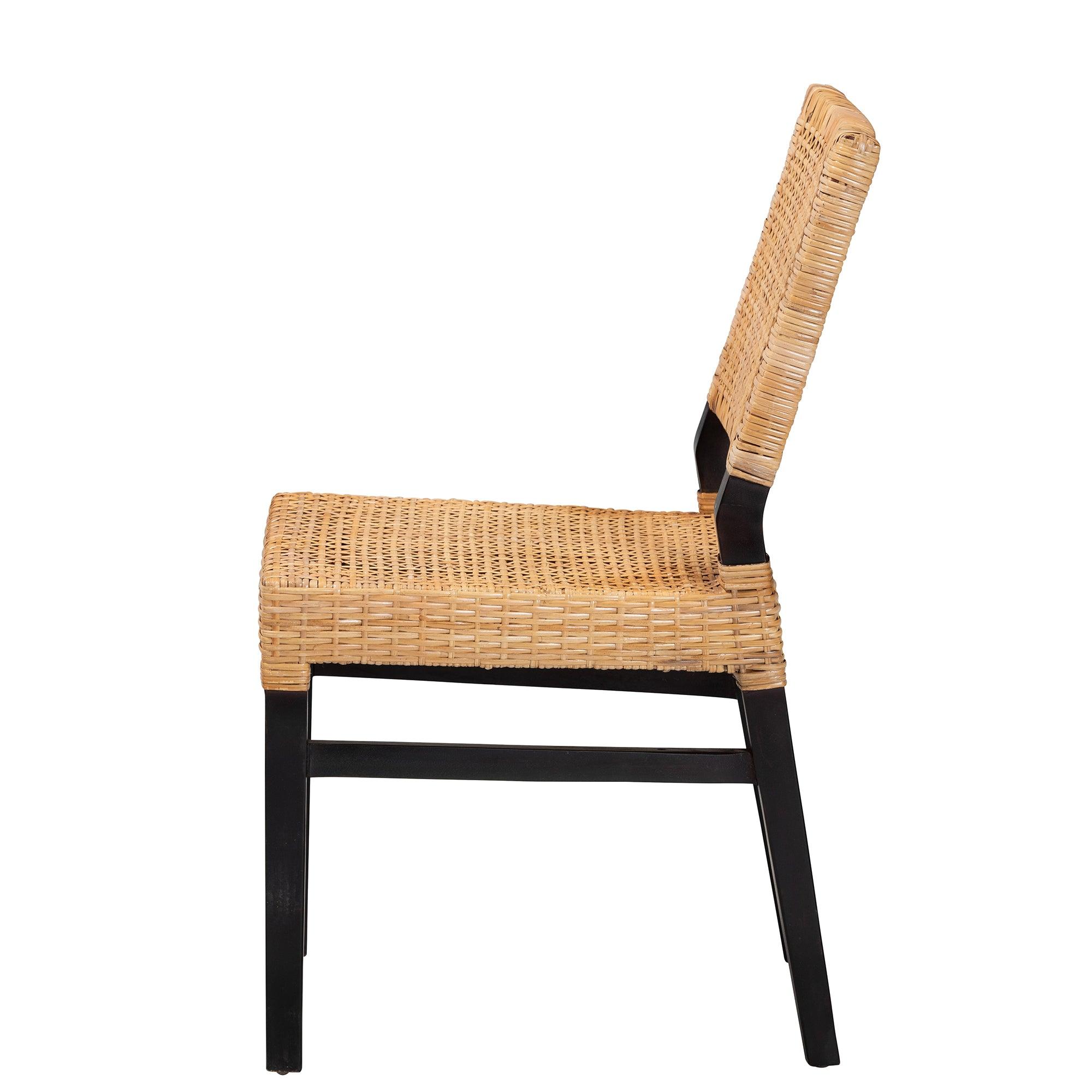 bali & pari Lesia Modern Bohemian Rattan and Espresso Mahogany Wood Dining Chair