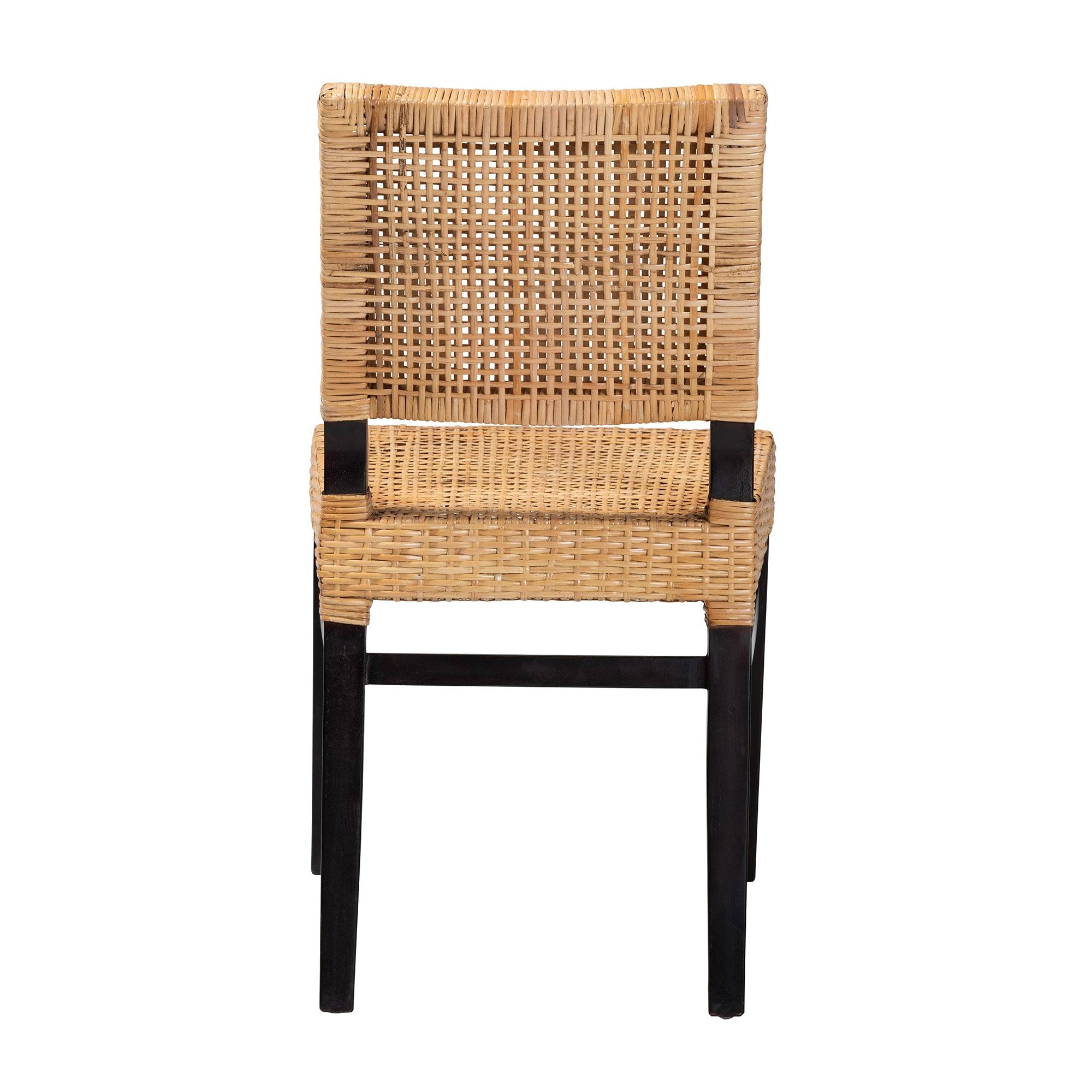 bali & pari Lesia Modern Bohemian Rattan and Espresso Mahogany Wood Dining Chair