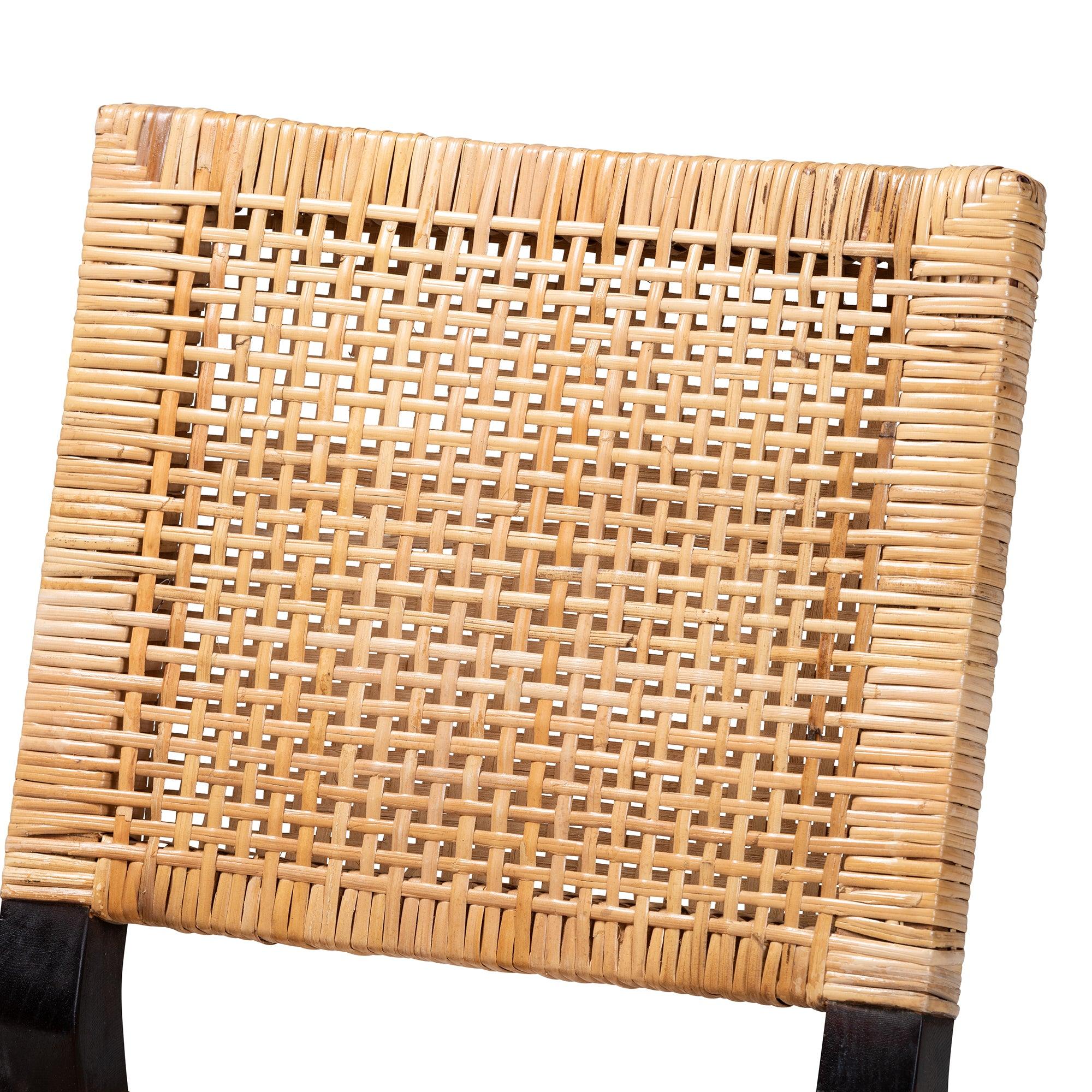 bali & pari Lesia Modern Bohemian Rattan and Espresso Mahogany Wood Dining Chair