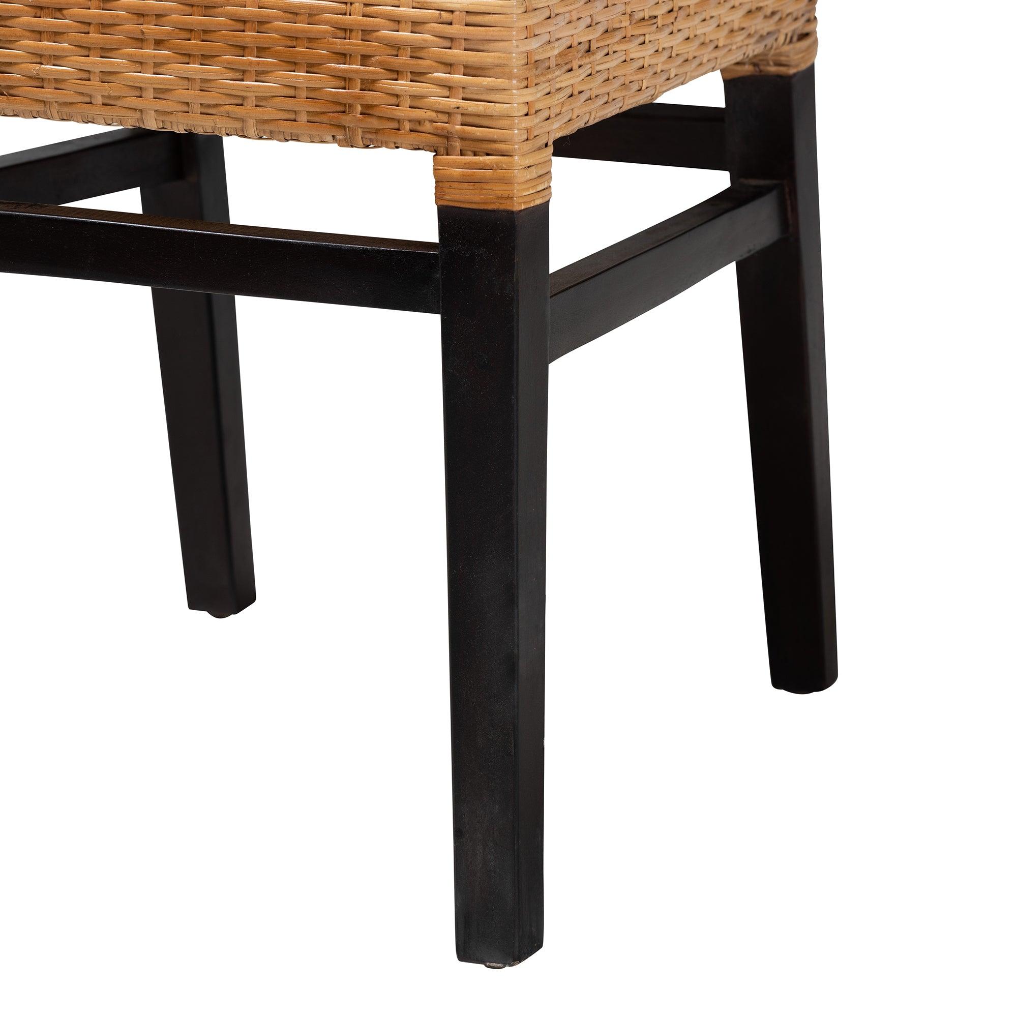 bali & pari Lesia Modern Bohemian Rattan and Espresso Mahogany Wood Dining Chair