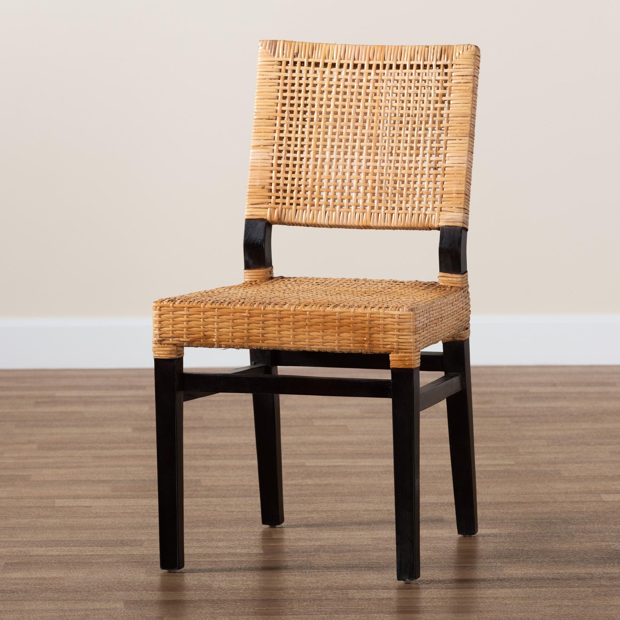 bali & pari Lesia Modern Bohemian Rattan and Espresso Mahogany Wood Dining Chair