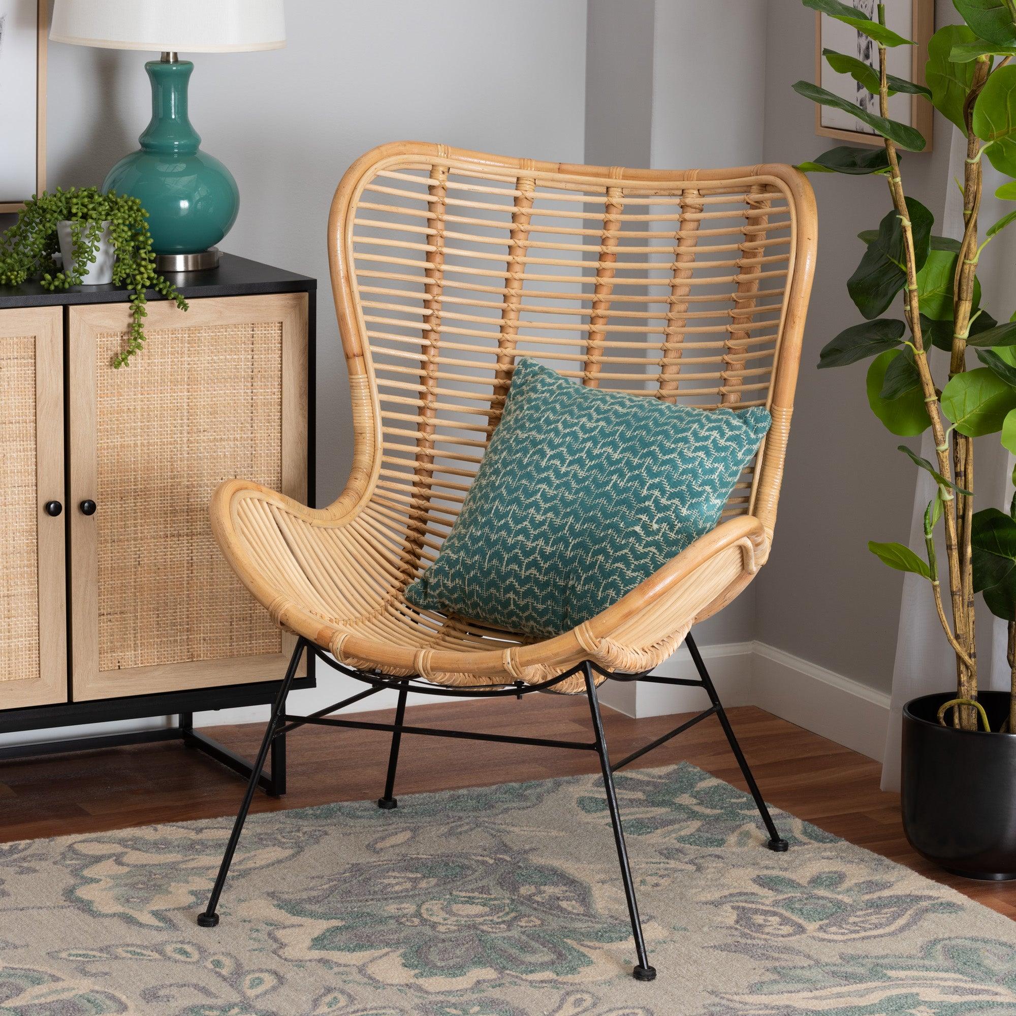 bali & pari Colorado Modern Bohemian Rattan and Metal Accent Chair