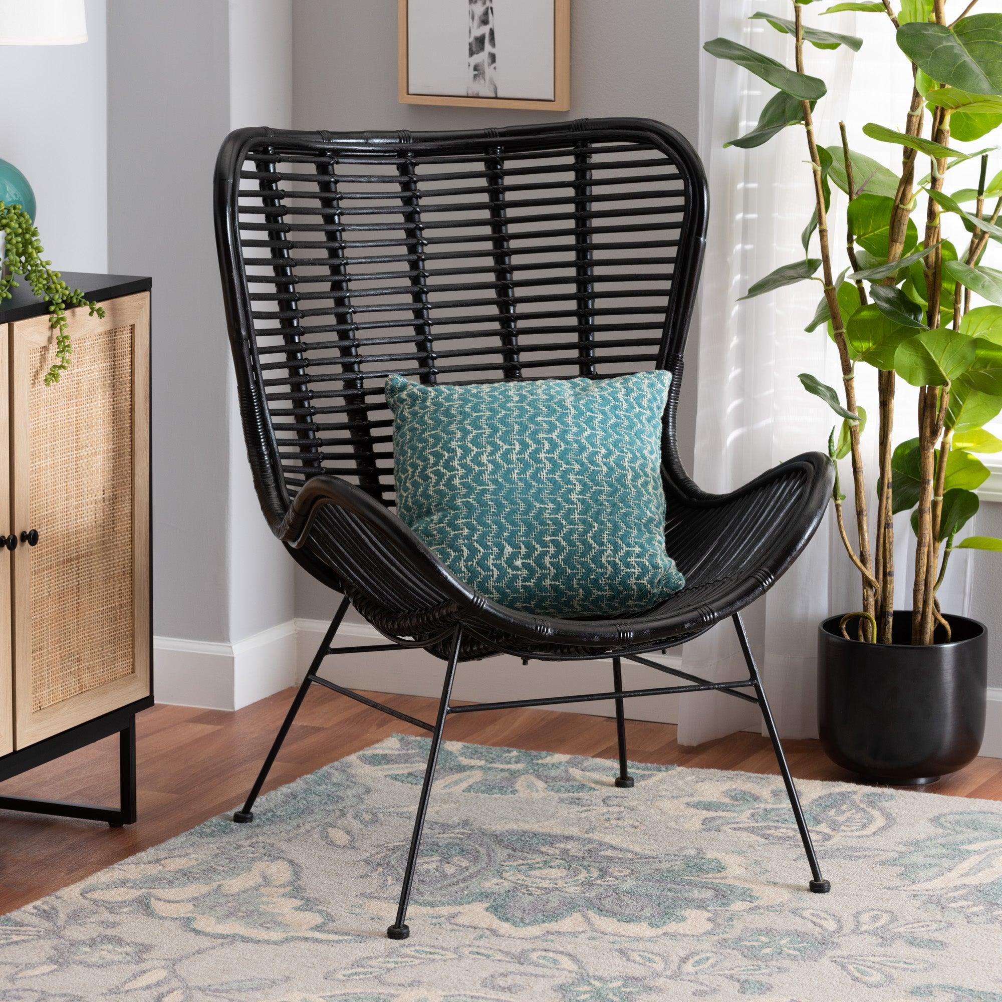 bali & pari Colorado Modern Bohemian Rattan and Metal Accent Chair