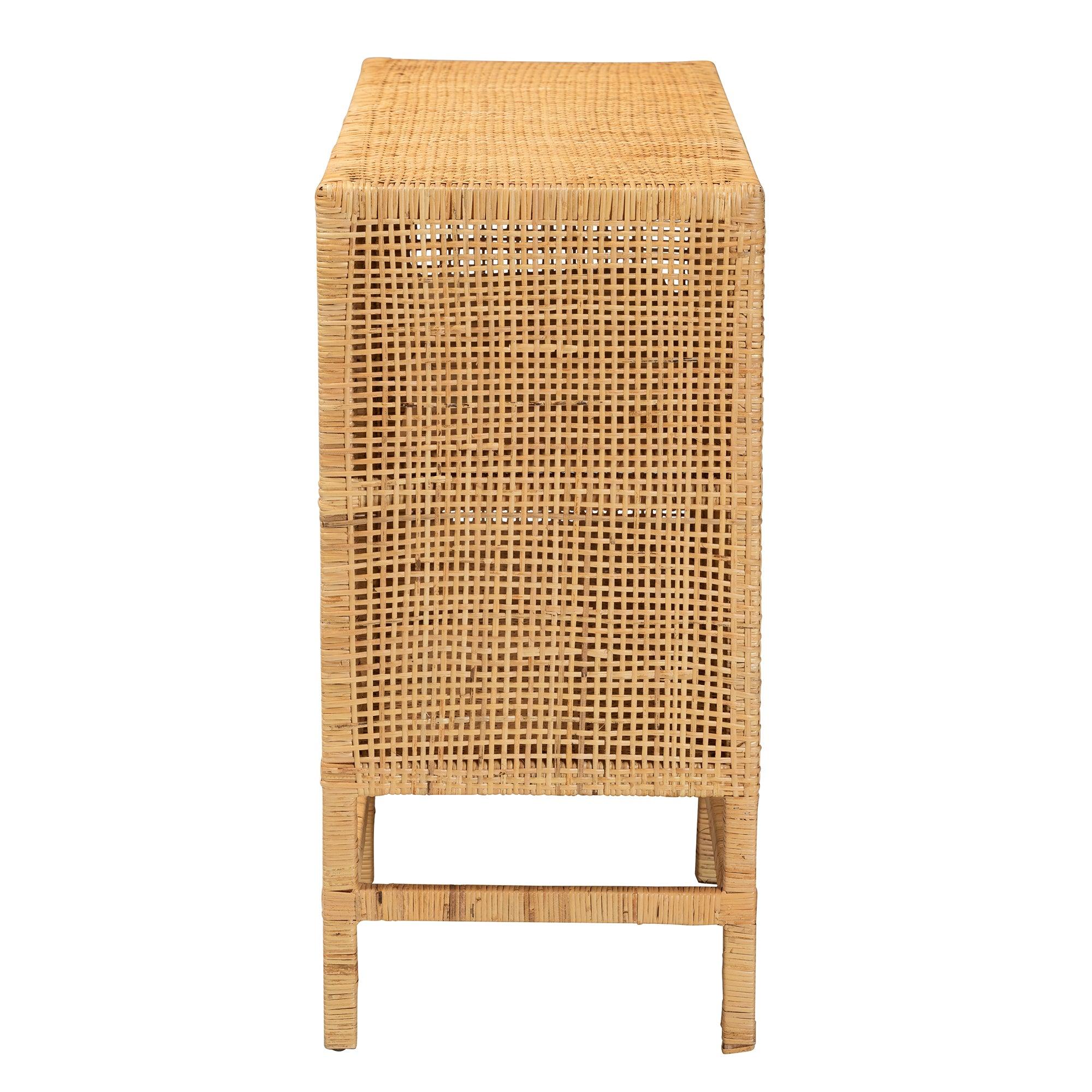 bali & pari Vivan Modern Bohemian Rattan and Mahogany Wood Storage Cabinet