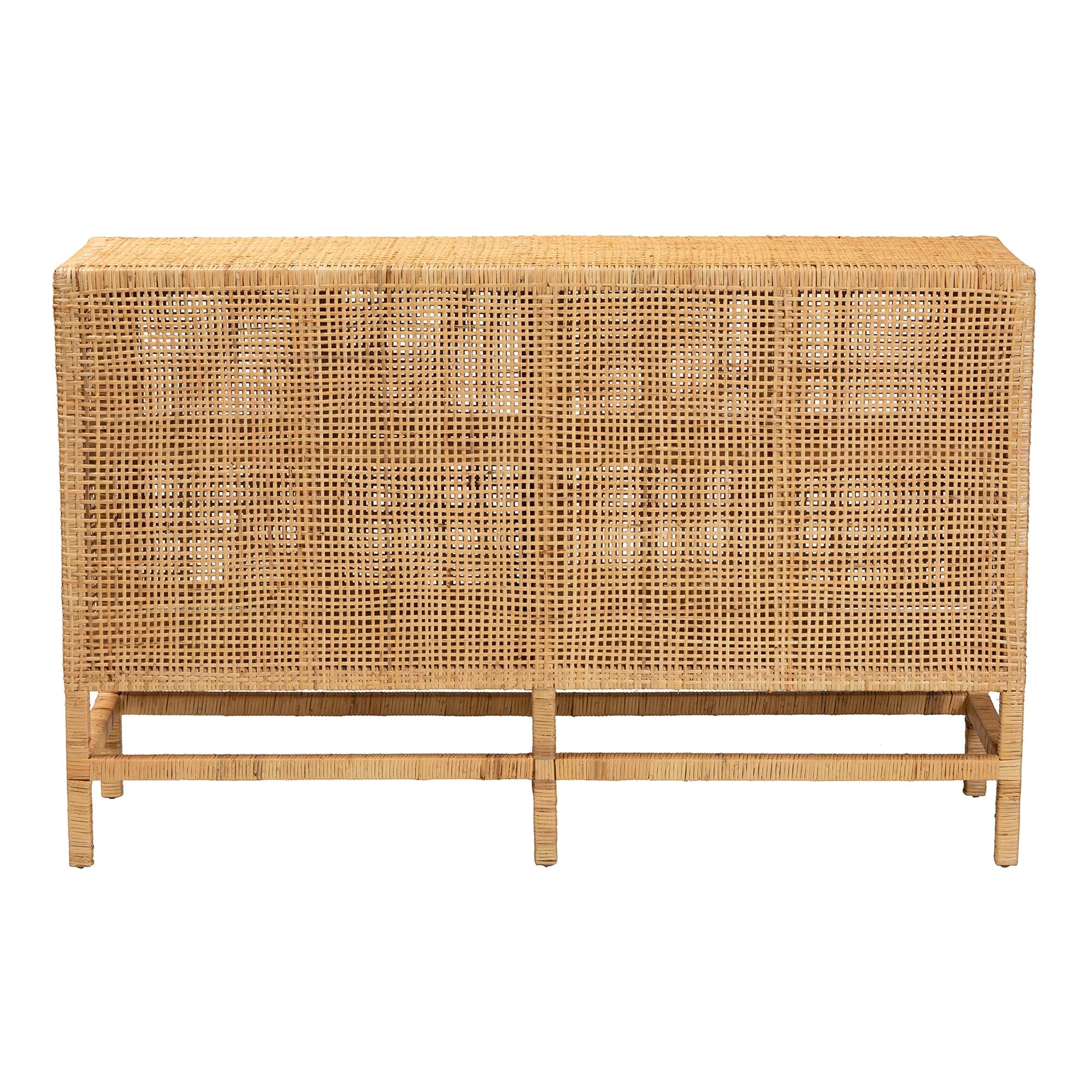 bali & pari Vivan Modern Bohemian Rattan and Mahogany Wood Storage Cabinet